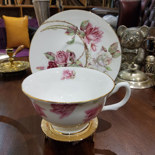Aynsley Rose Pattern Teacup & Saucer Set