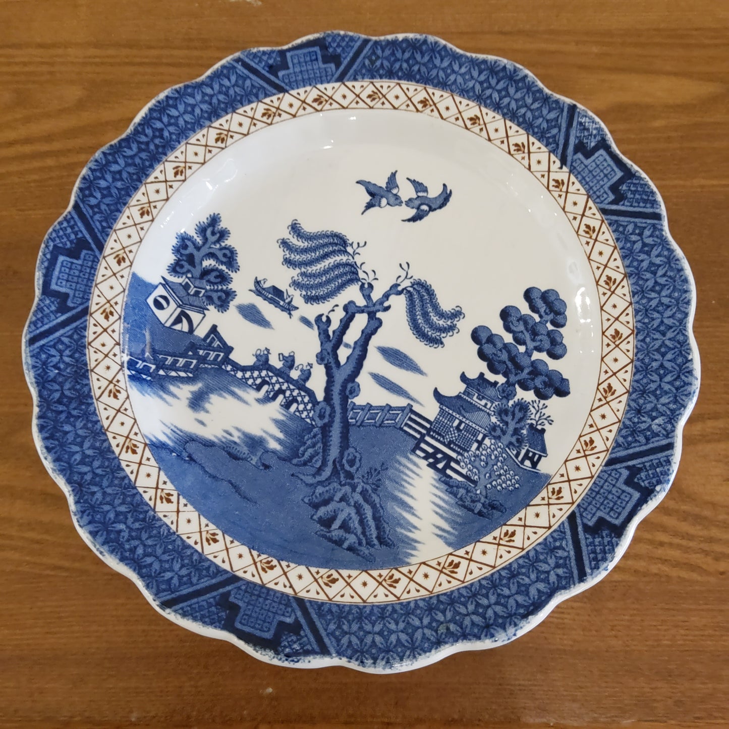 Booths Real Old Willow White Rim cake plate (larger size)