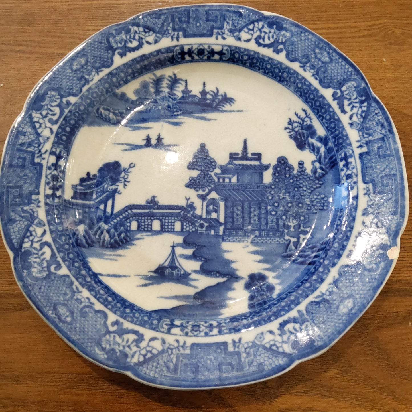 c1800 Antique pearlware Long Bridge Pattern Plate (19.5cm)