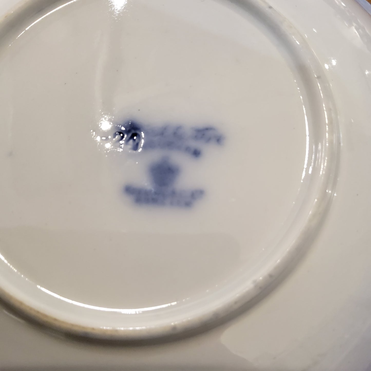c1885 Flow Blue Warick antique  Classic Blue and white floral patterned shallow bowl