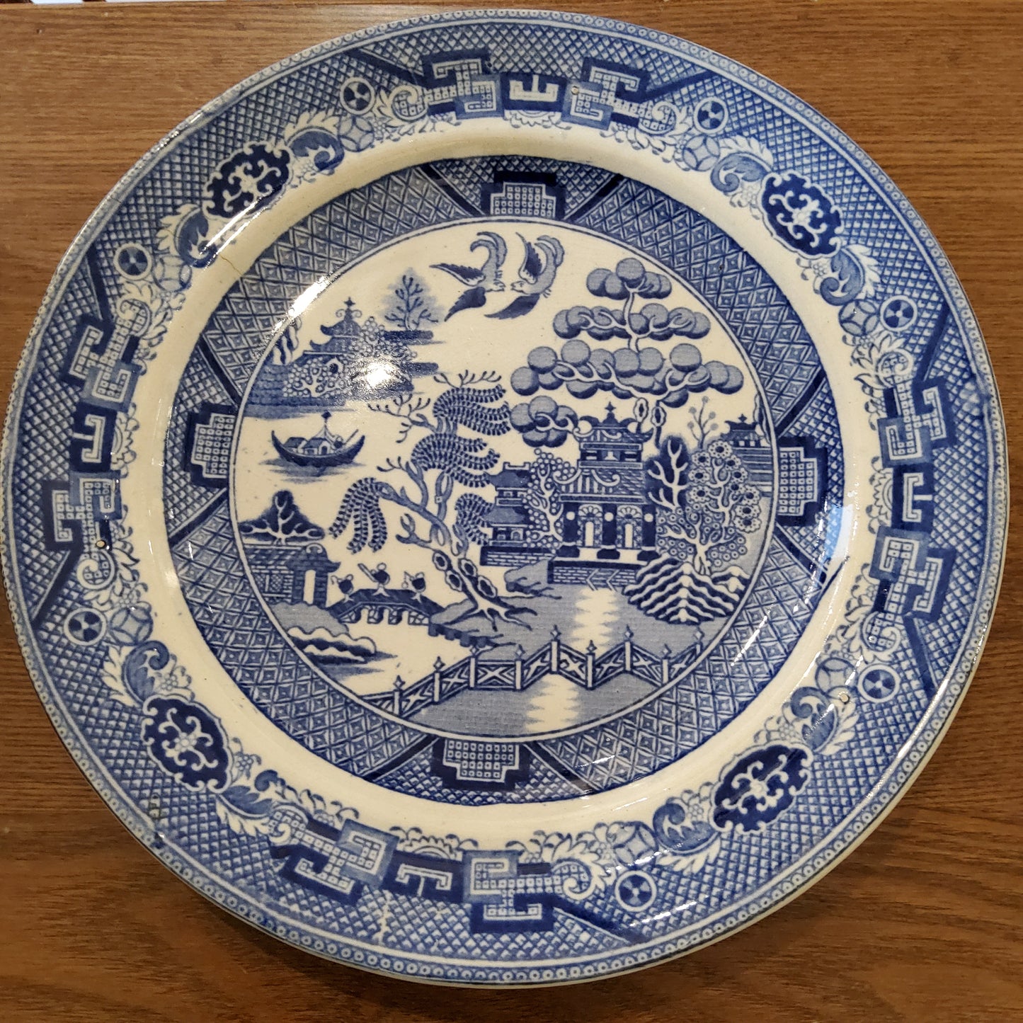 c1820 Blue Willow Antique Dinner Plate