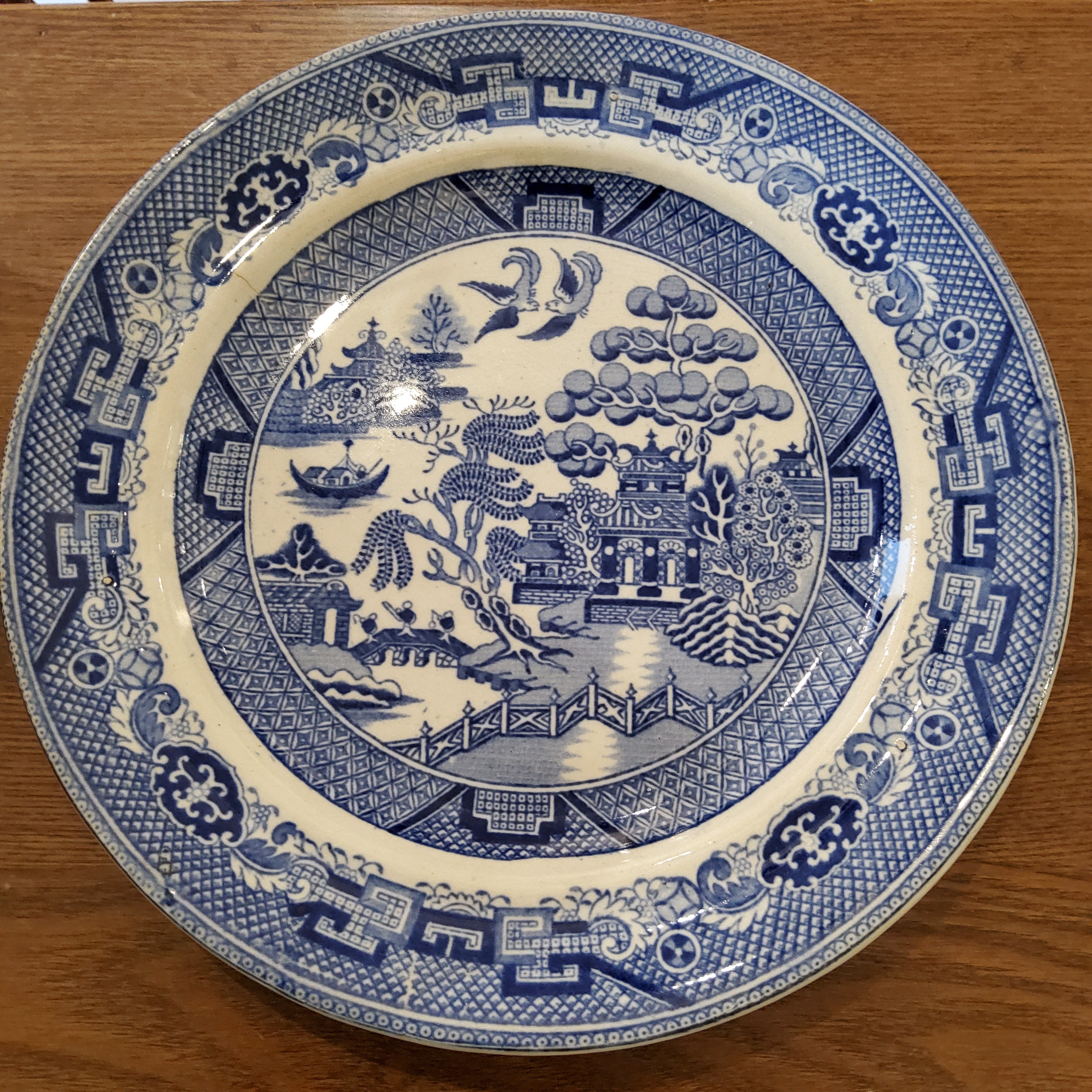 c1820 Blue Willow Antique Dinner Plate