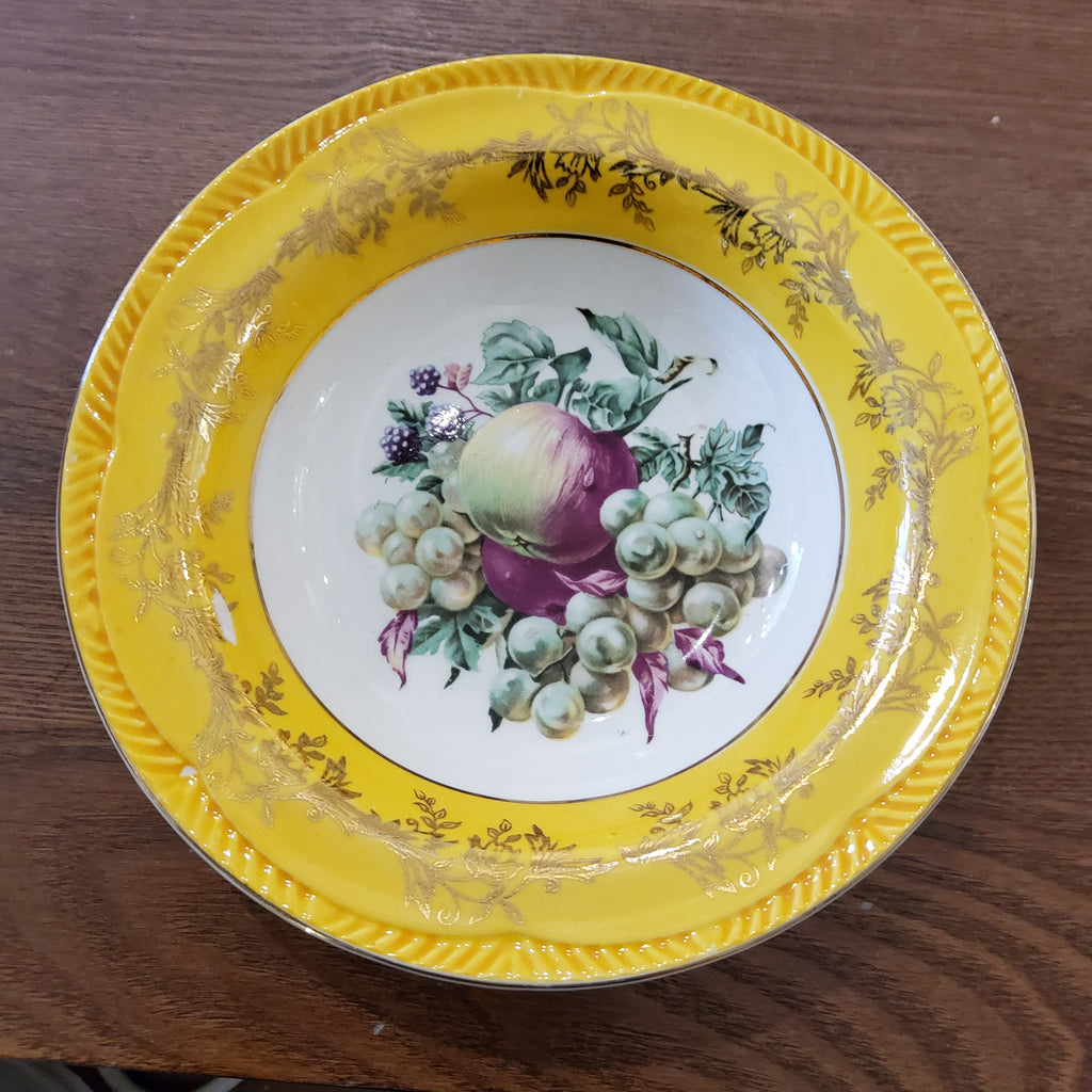 Royal Alma Fruit motif Salad bowl with yellow border