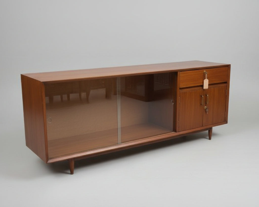 1950s Mid Century Teak Sideboard with Display Glass & Storage Cabinet