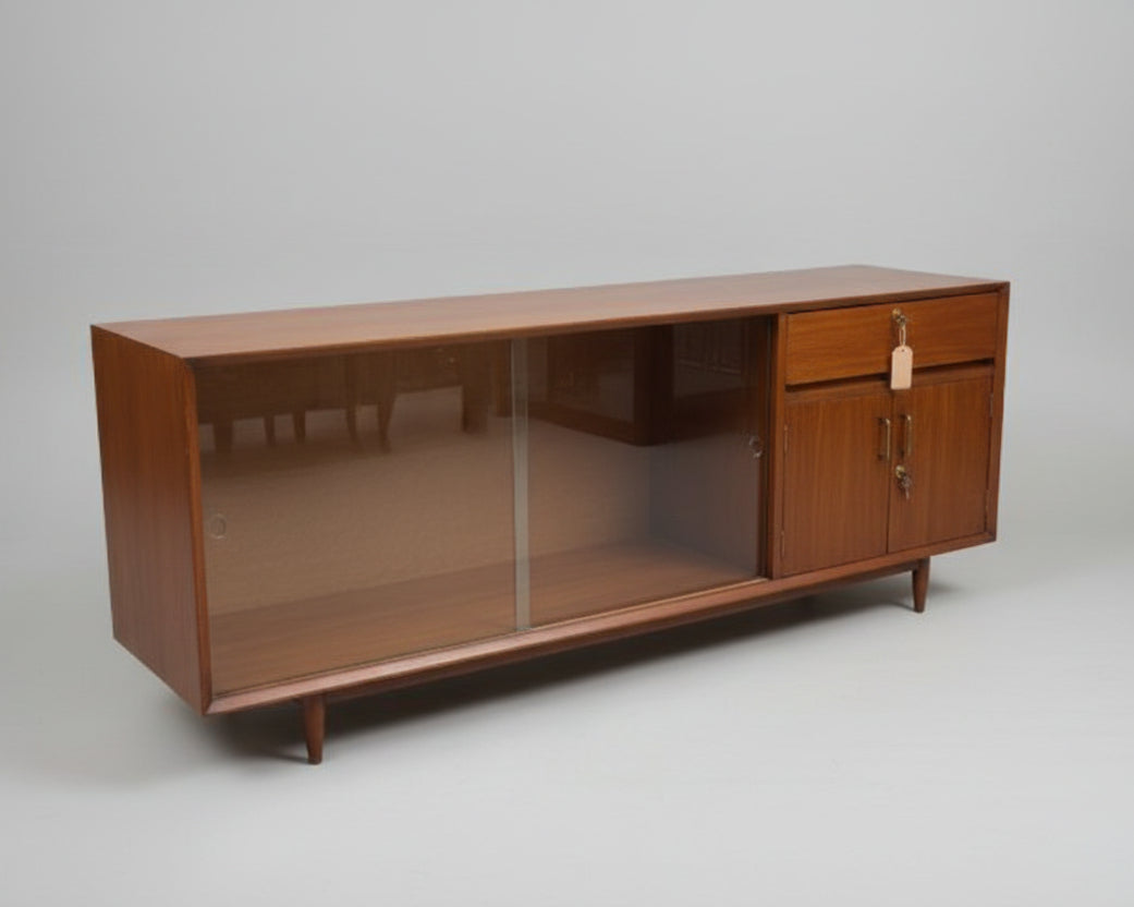 1950s Mid Century Teak Sideboard with Display Glass & Storage Cabinet