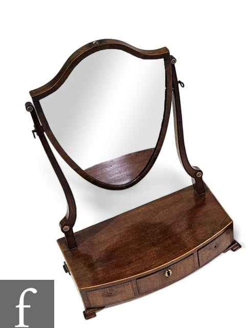 19th Century inlaid mahogany shield back dressing table mirror