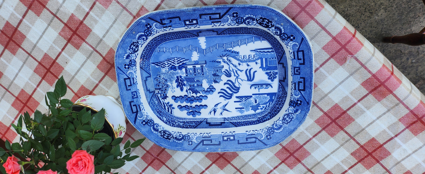 19th Century spode blue willow big platter