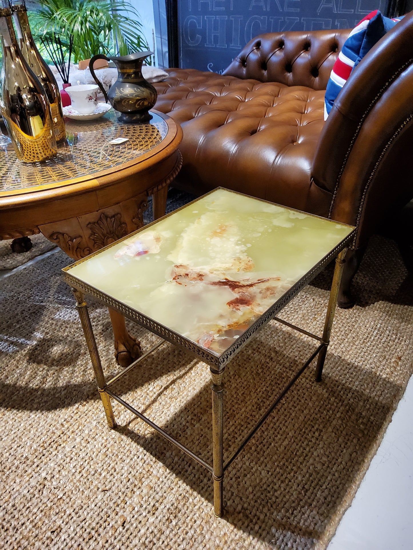 Heavy French side table with marble top- slight defects on table top