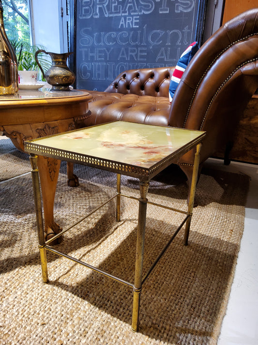 Heavy French side table with marble top- slight defects on table top