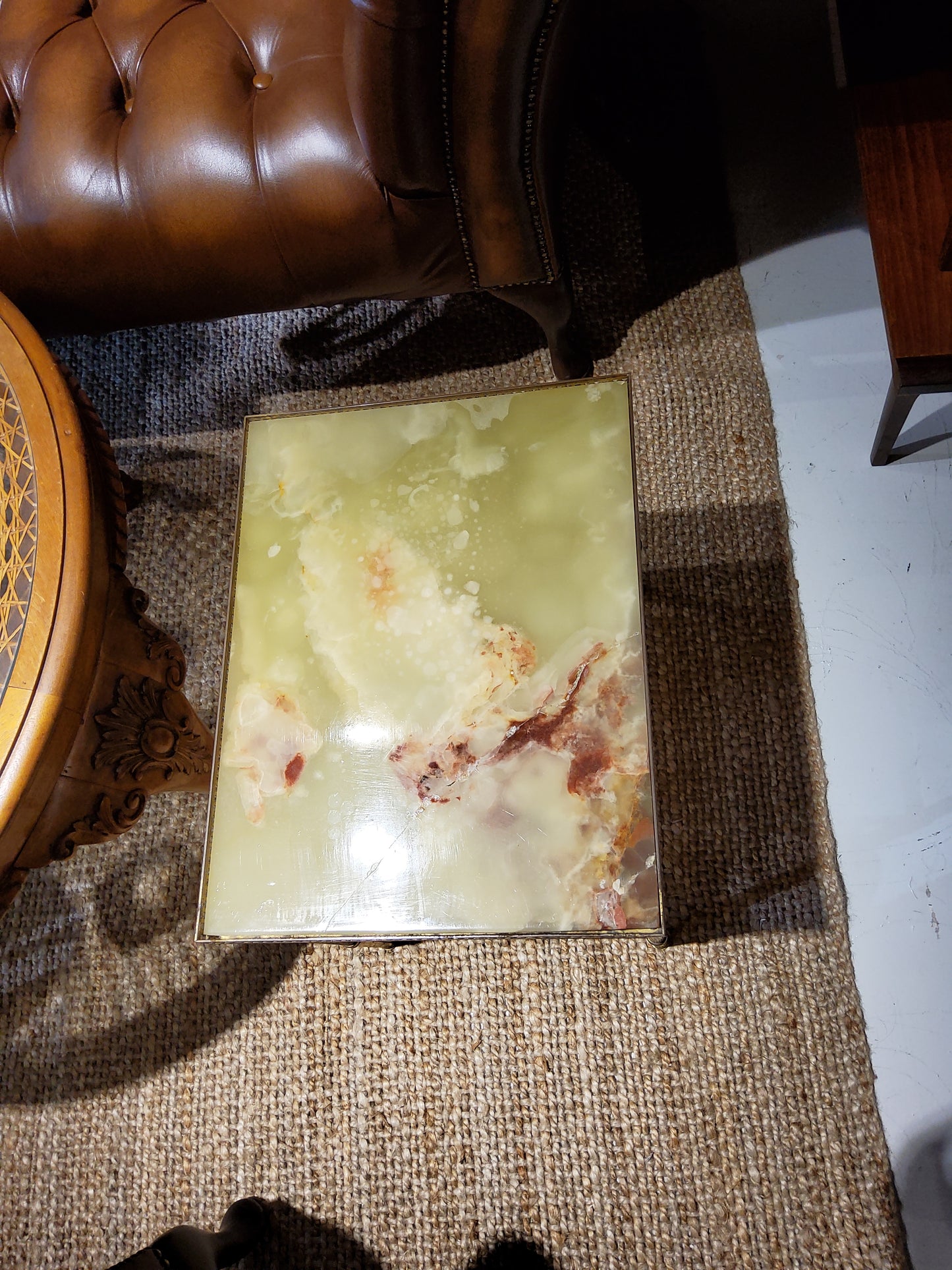 Heavy French side table with marble top- slight defects on table top