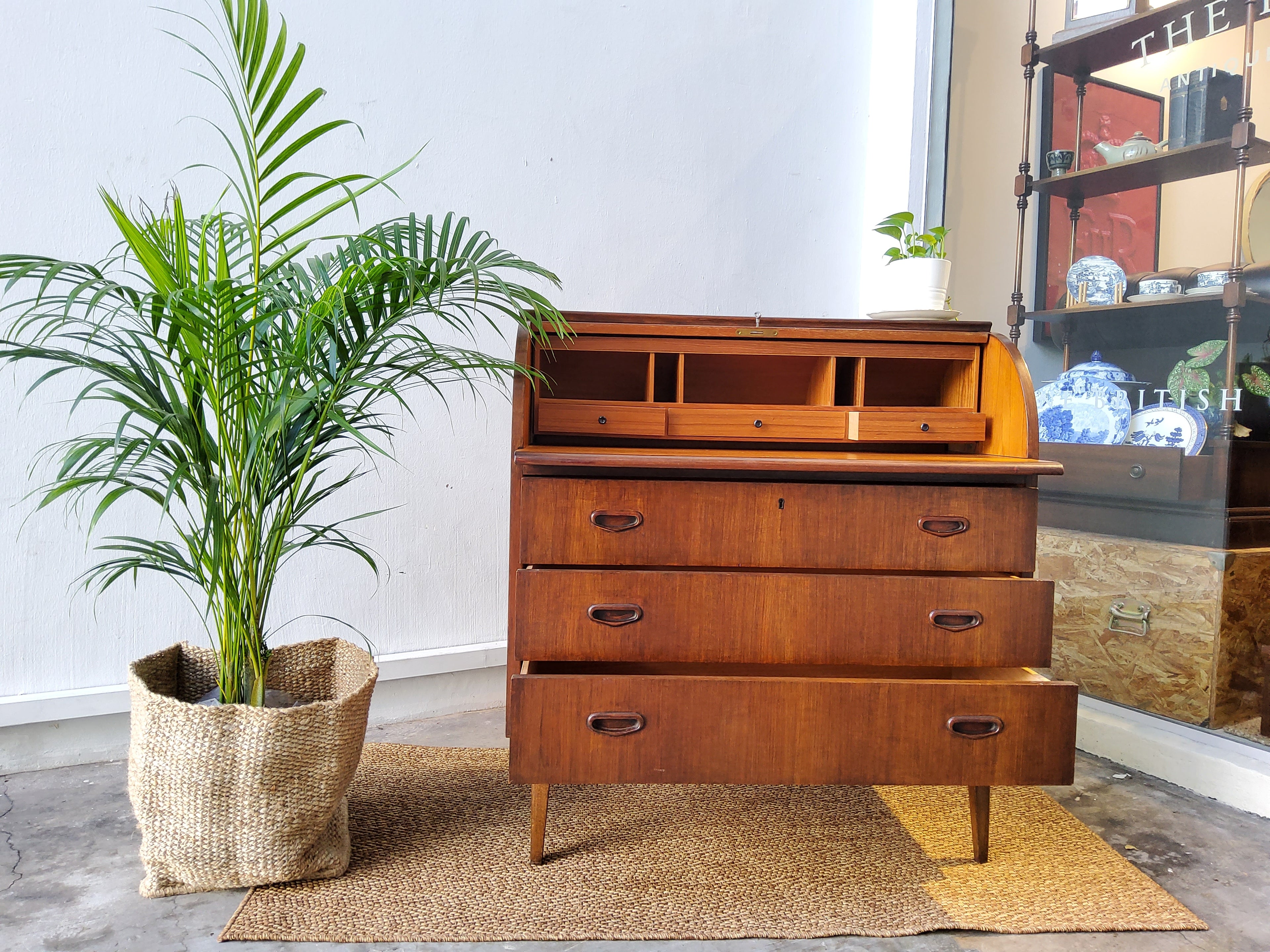 Mid Century Rosewood Cylinder Roll Top Desk-Sweden