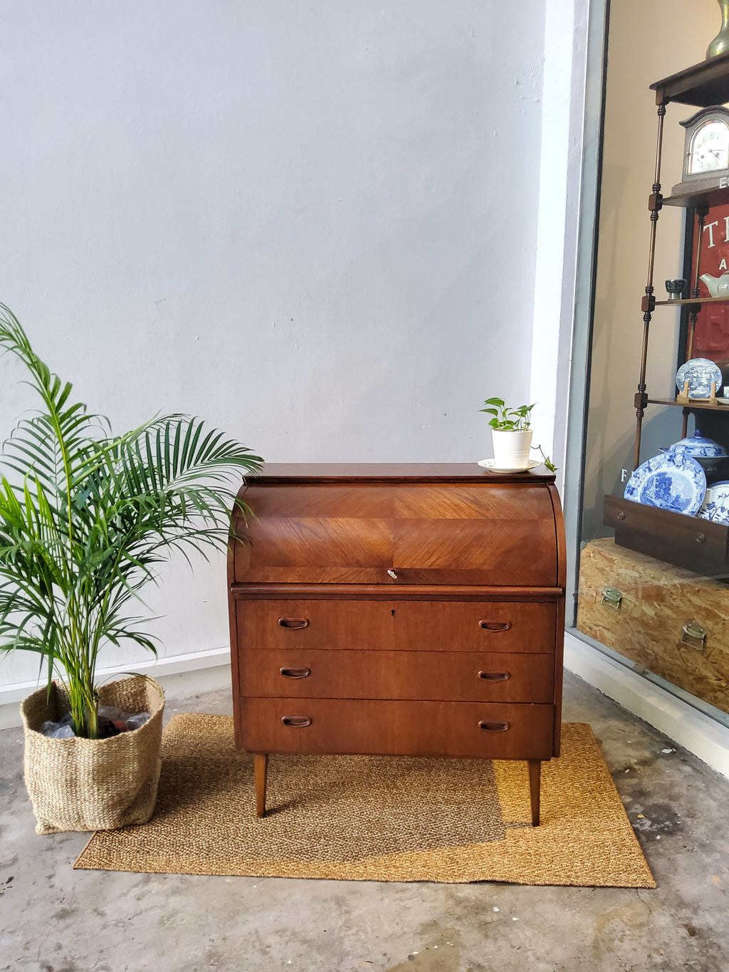 Mid Century Rosewood Cylinder Roll Top Desk-Sweden