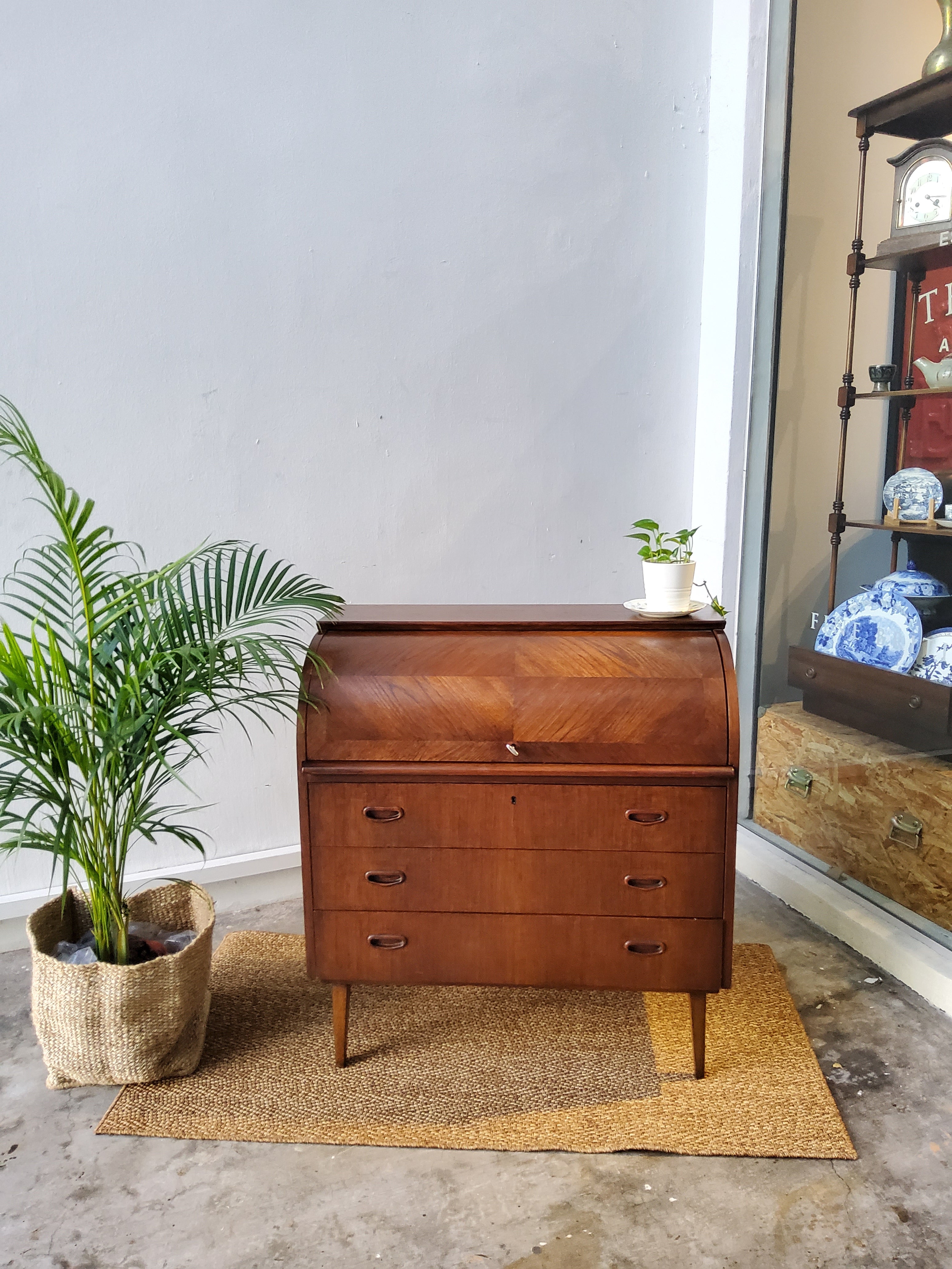 Mid Century Rosewood Cylinder Roll Top Desk-Sweden