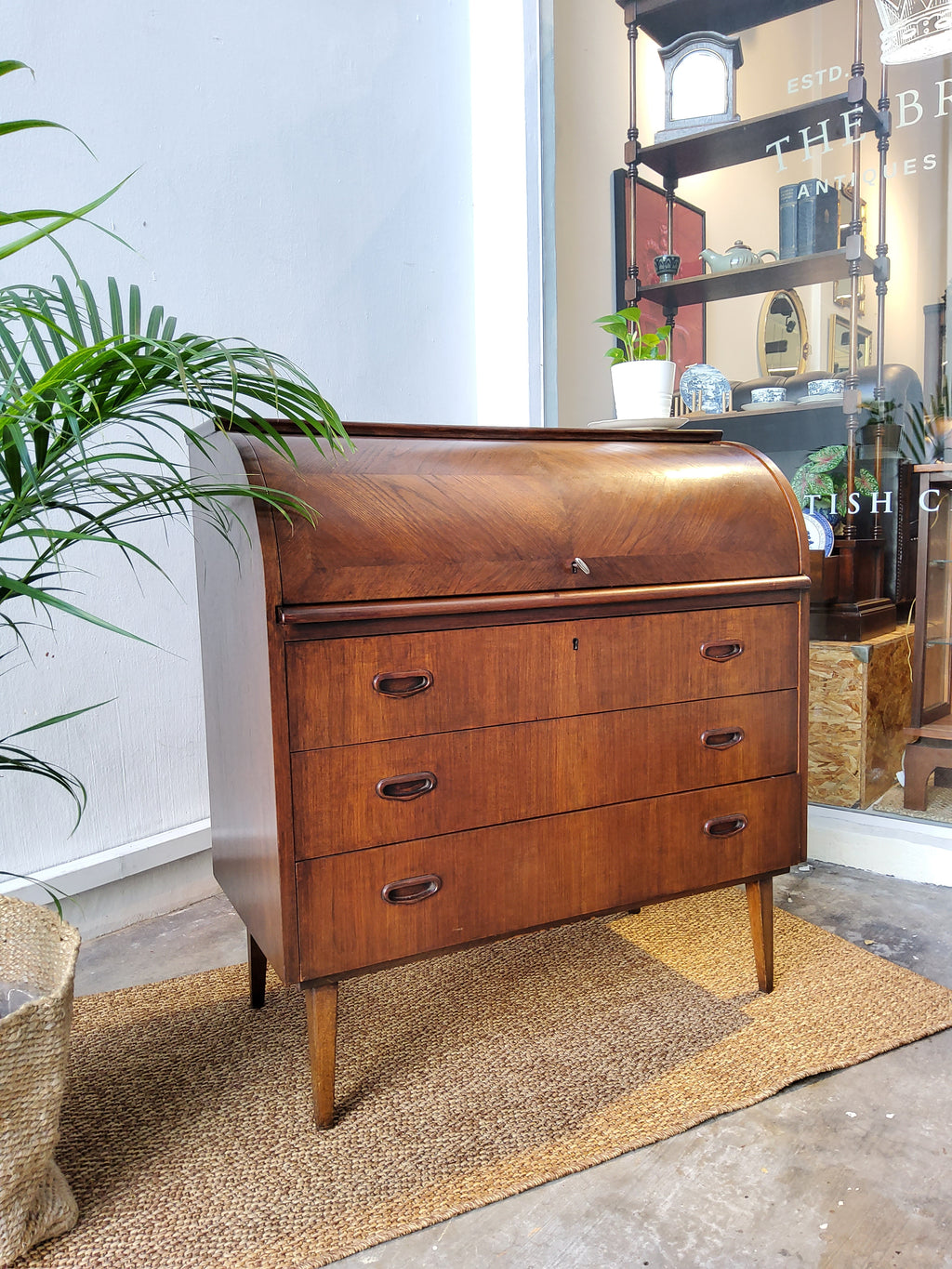 Mid Century Rosewood Cylinder Roll Top Desk-Sweden