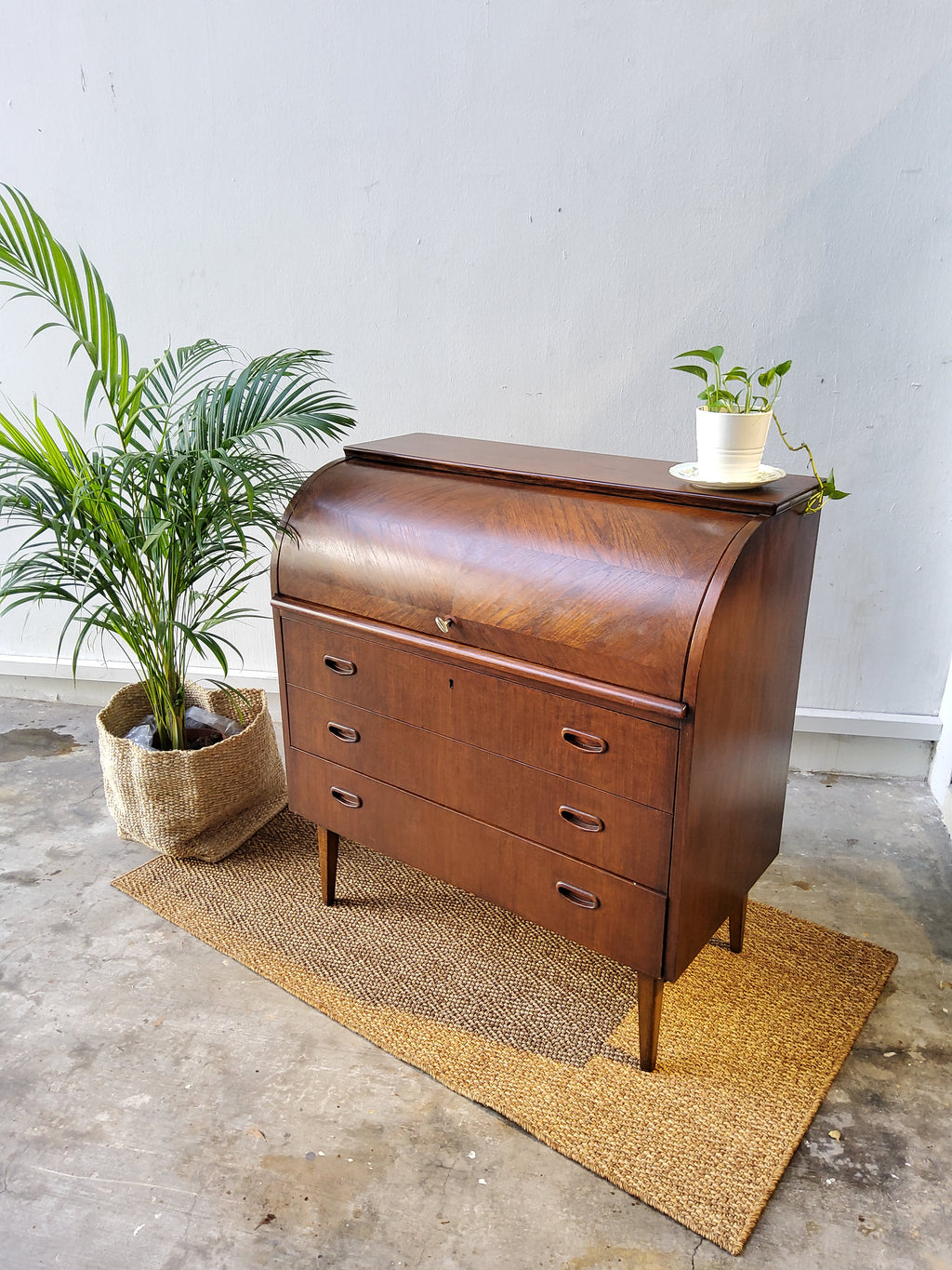 Mid Century Rosewood Cylinder Roll Top Desk-Sweden