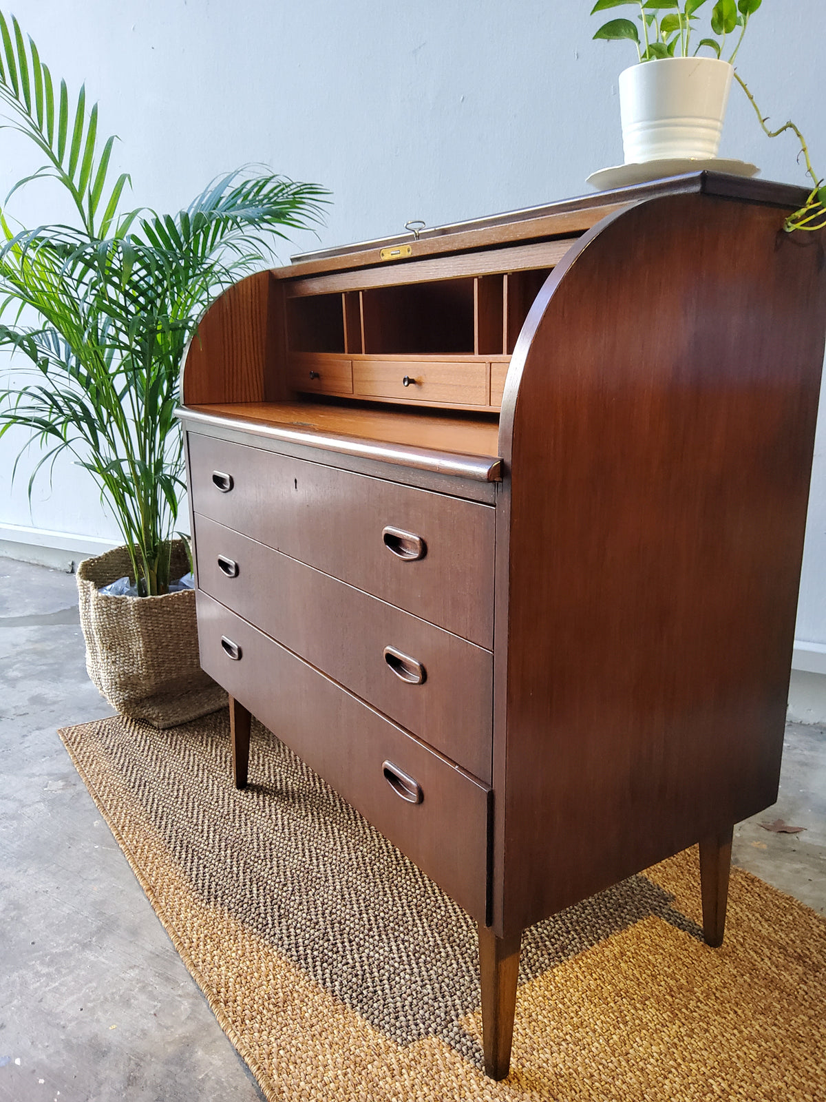 Mid Century Rosewood Cylinder Roll Top Desk-Sweden
