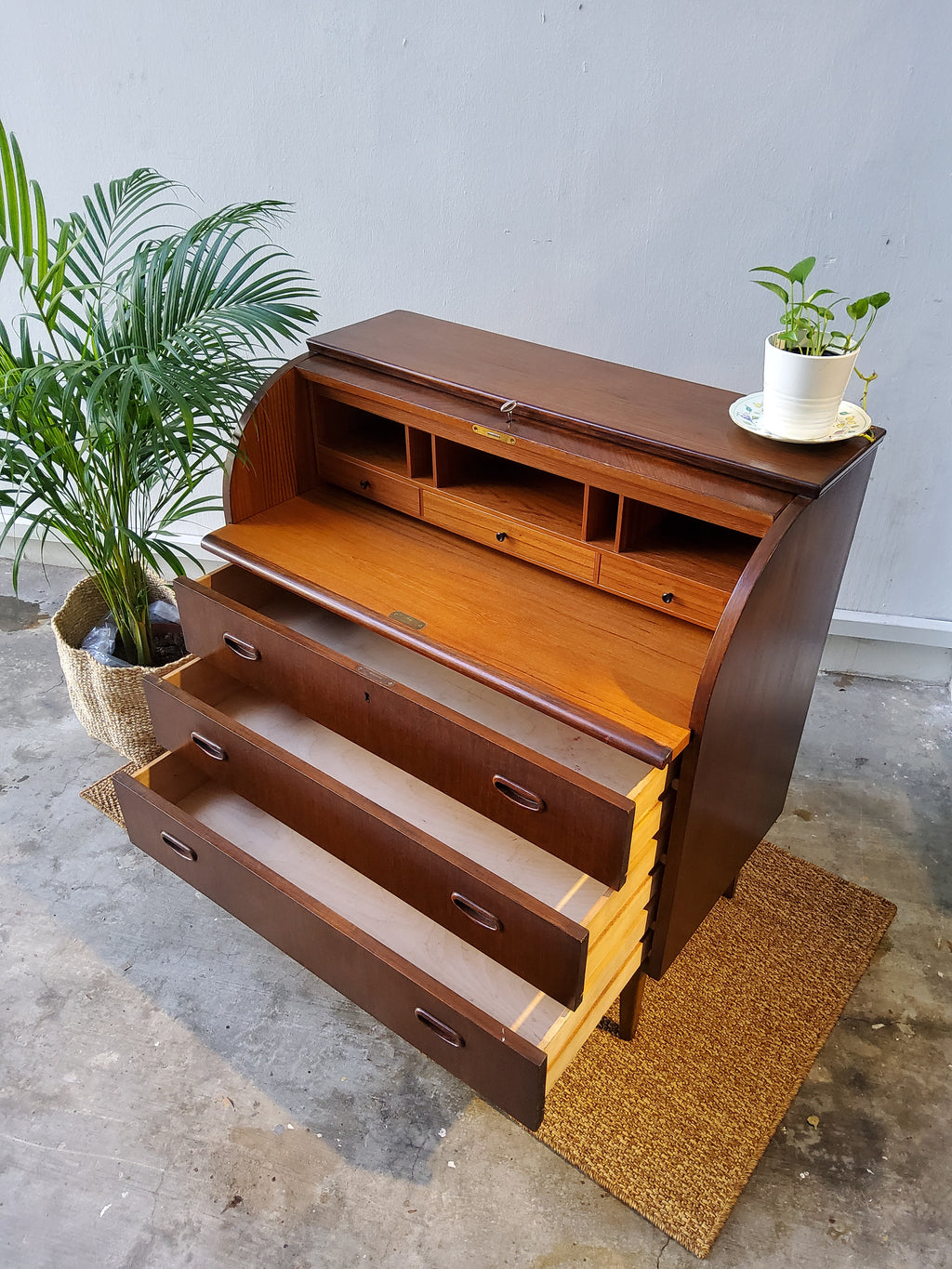Mid Century Rosewood Cylinder Roll Top Desk-Sweden
