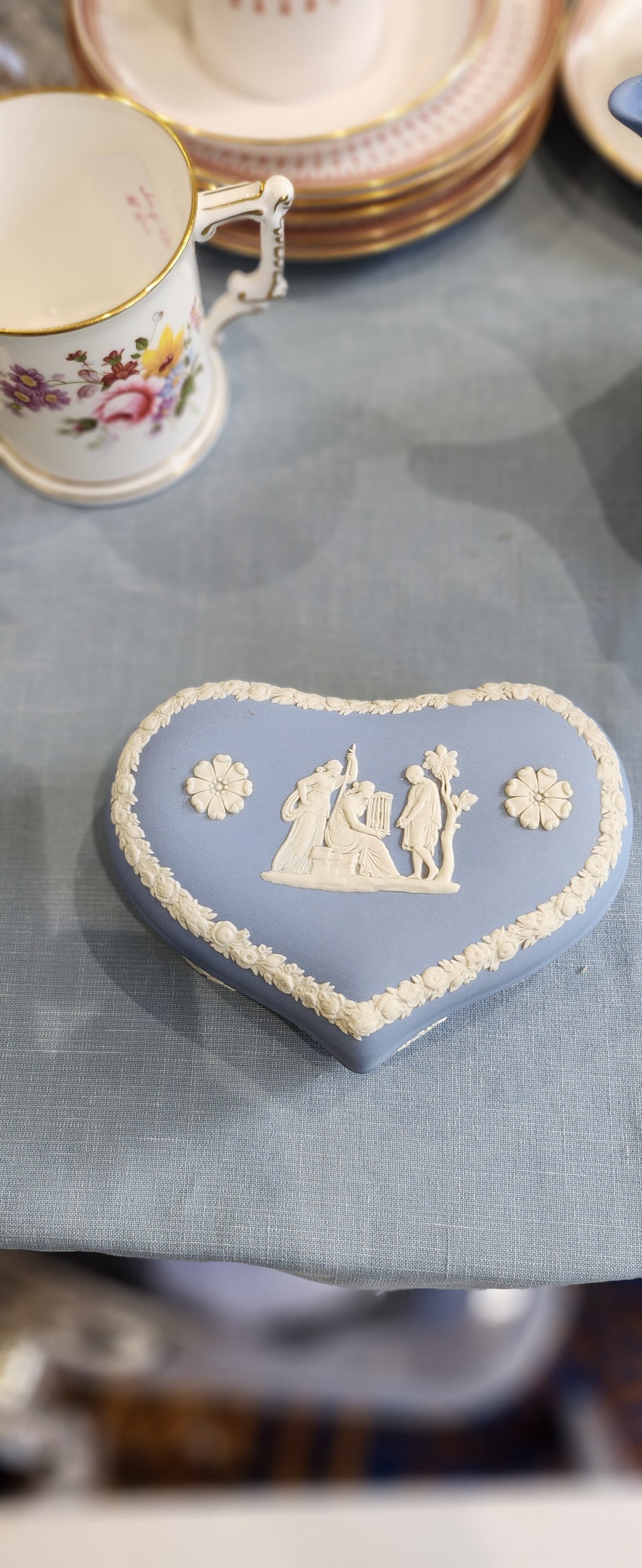 Wedgwood Jasper light blue heart shaped jewellery/tinket box