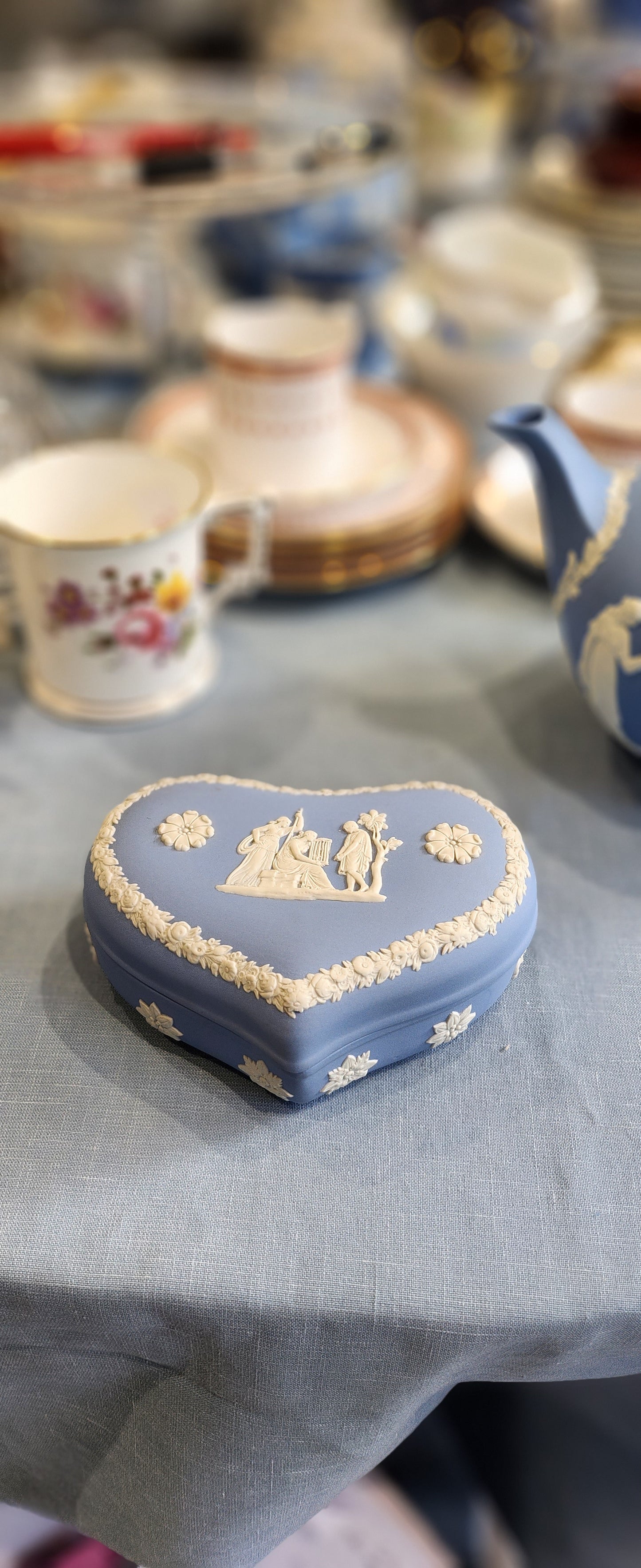 Wedgwood Jasper light blue heart shaped jewellery/tinket box