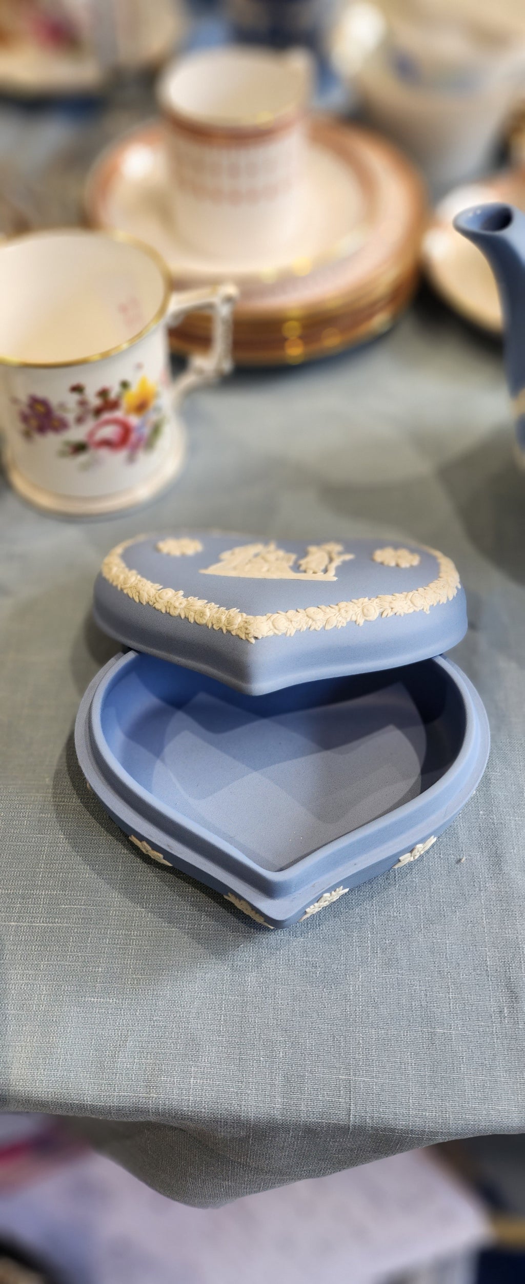 Wedgwood Jasper light blue heart shaped jewellery/tinket box