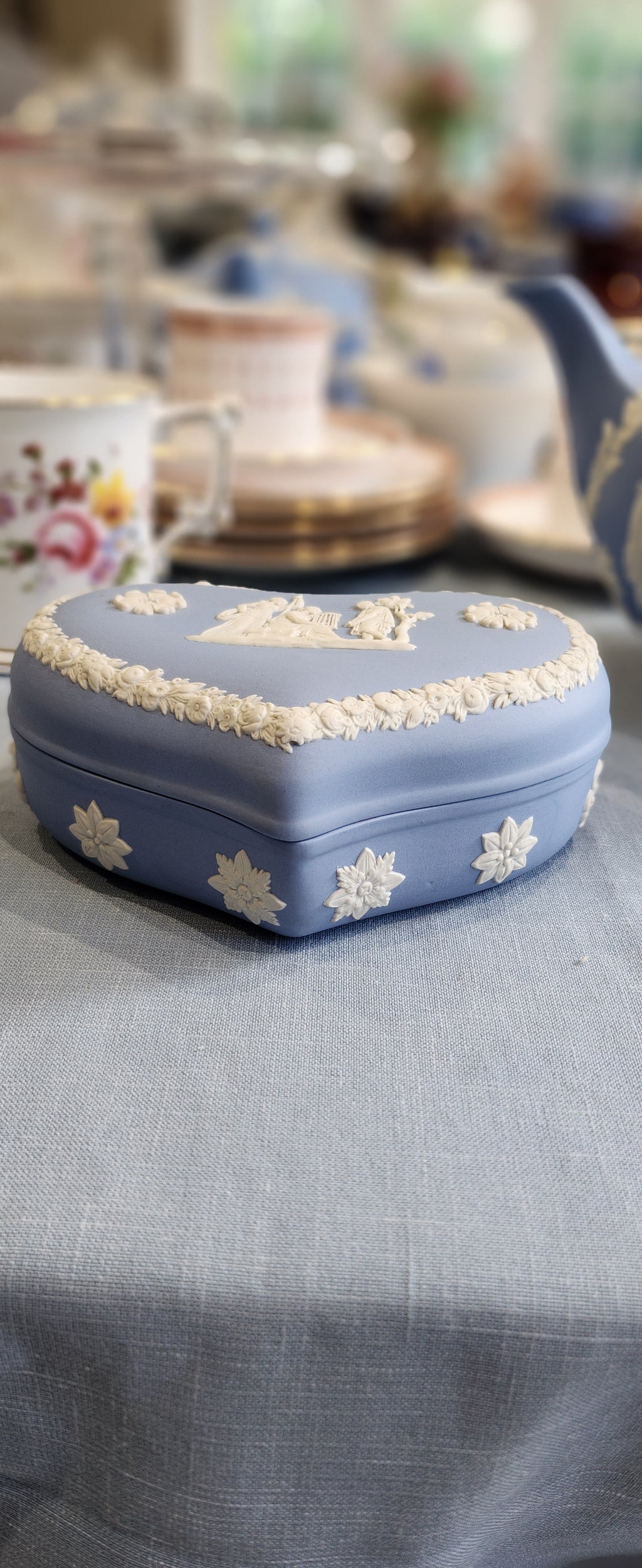 Wedgwood Jasper light blue heart shaped jewellery/tinket box