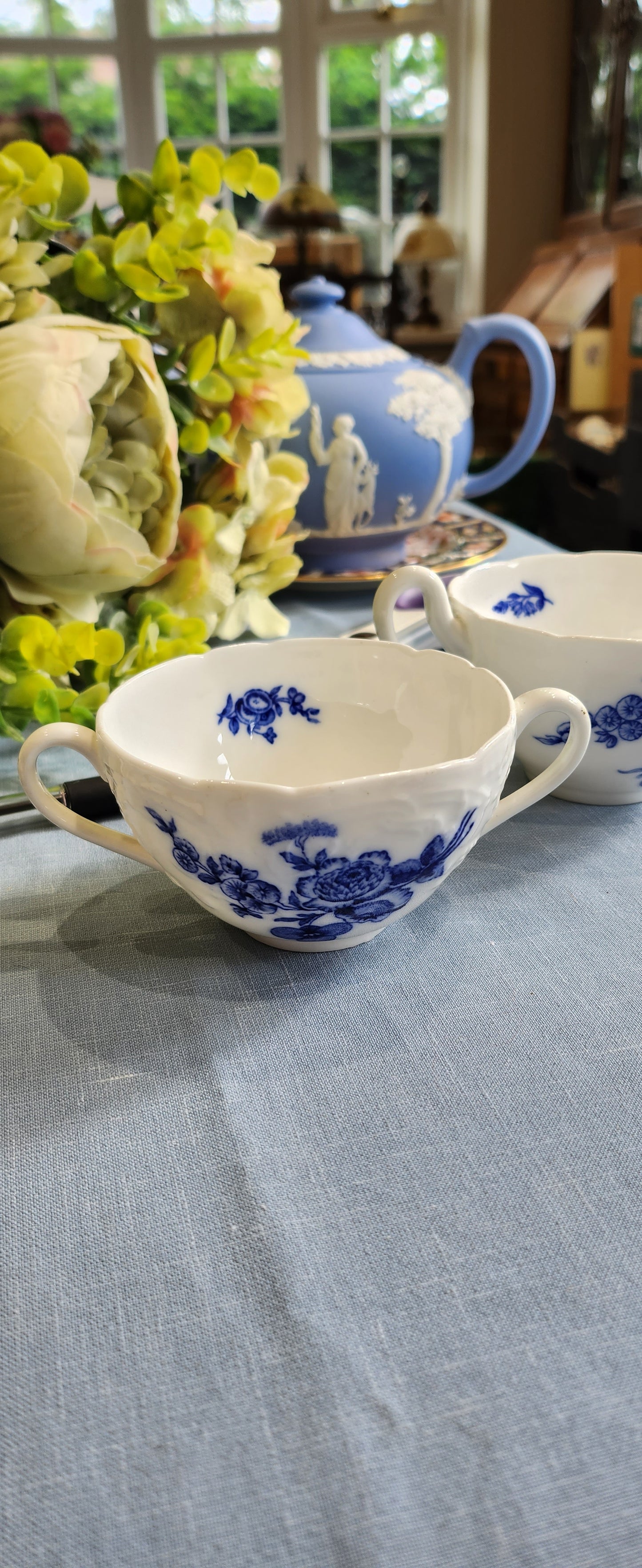 Rare Coalport blue and white cocao cups His and Her