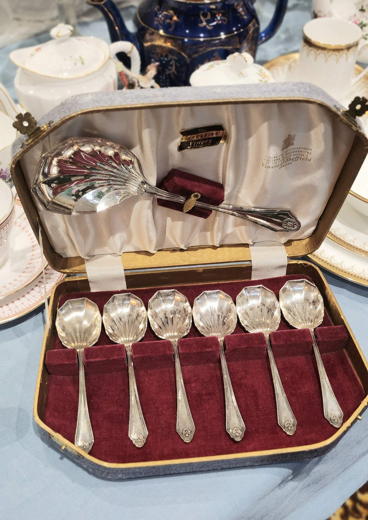 Charles Harris and Son Hallmark Silver desert spoon with tong