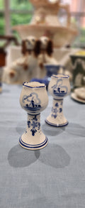 Vintage Delft Blue Tulip Candlestick Candle Holders Windmills Set of 2 Porcelain