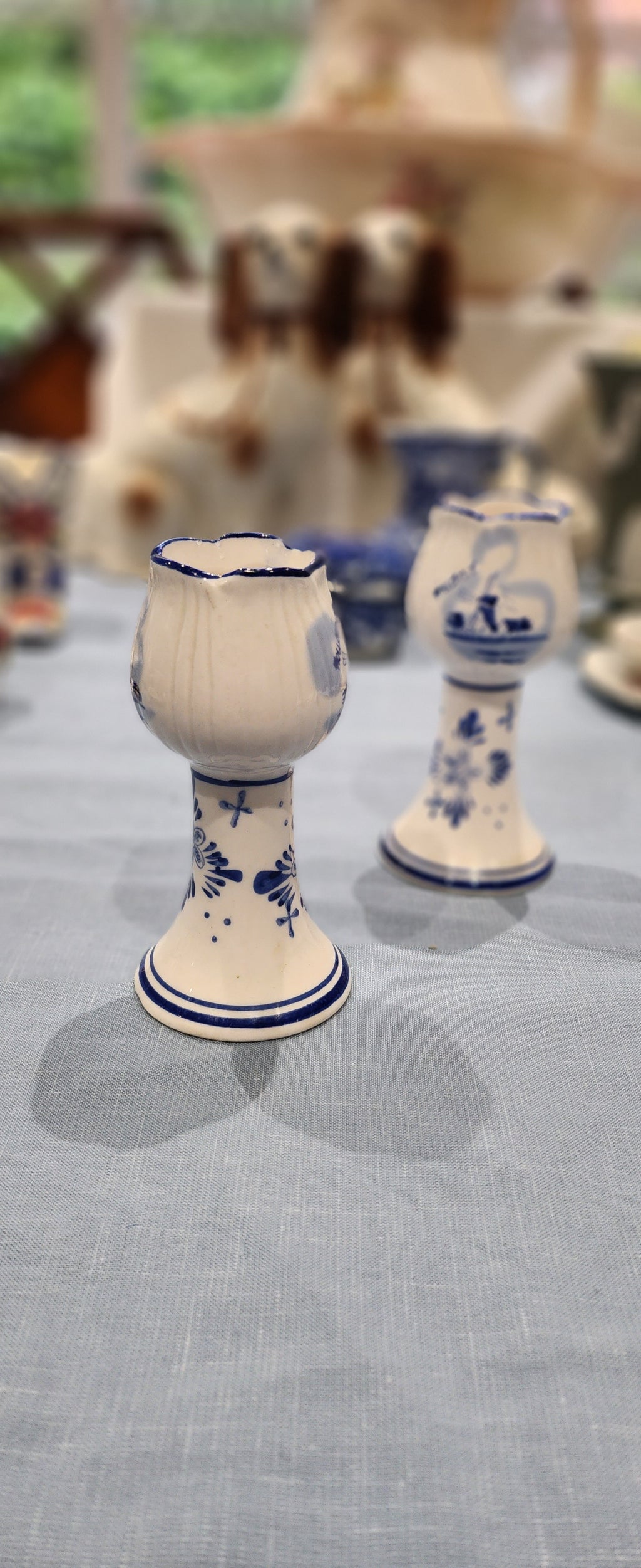 Vintage Delft Blue Tulip Candlestick Candle Holders Windmills Set of 2 Porcelain