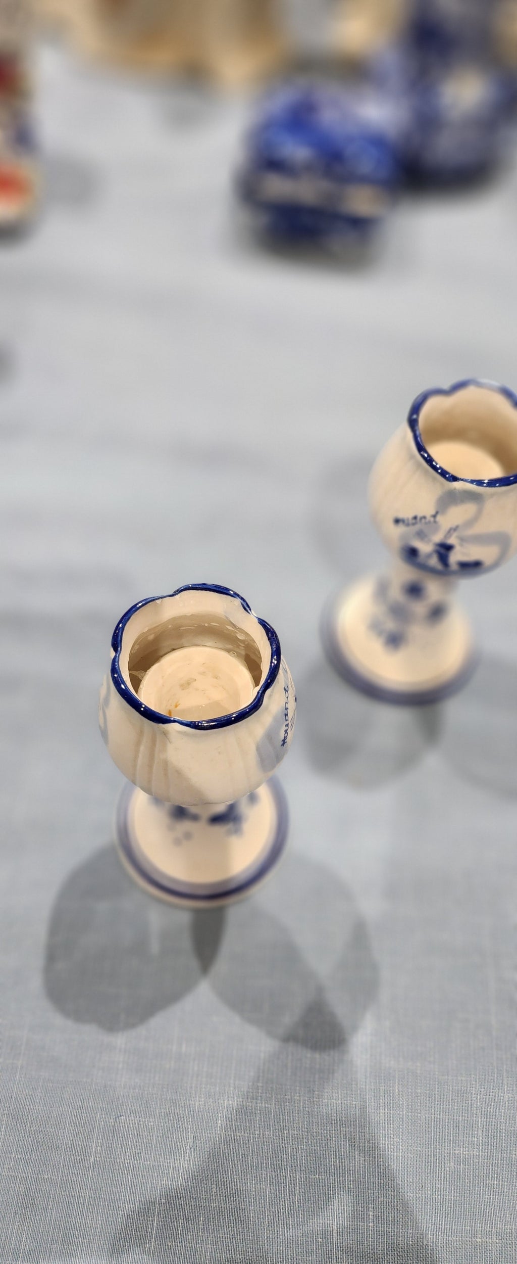 Vintage Delft Blue Tulip Candlestick Candle Holders Windmills Set of 2 Porcelain