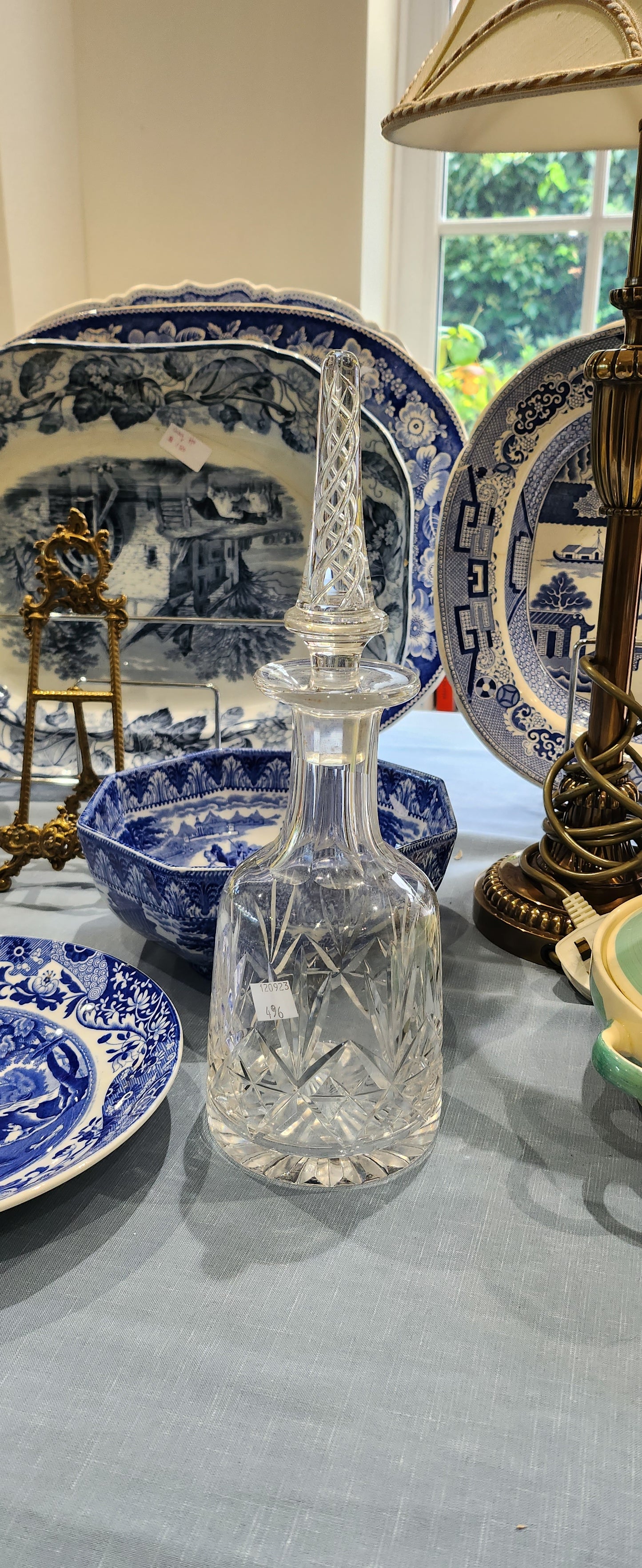 Waterford crystal decanter in the Kylemore pattern with rare airtwist top