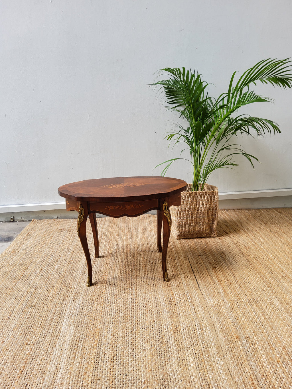 Antique French Inlaid Walnut Coffee Table With Marquetry