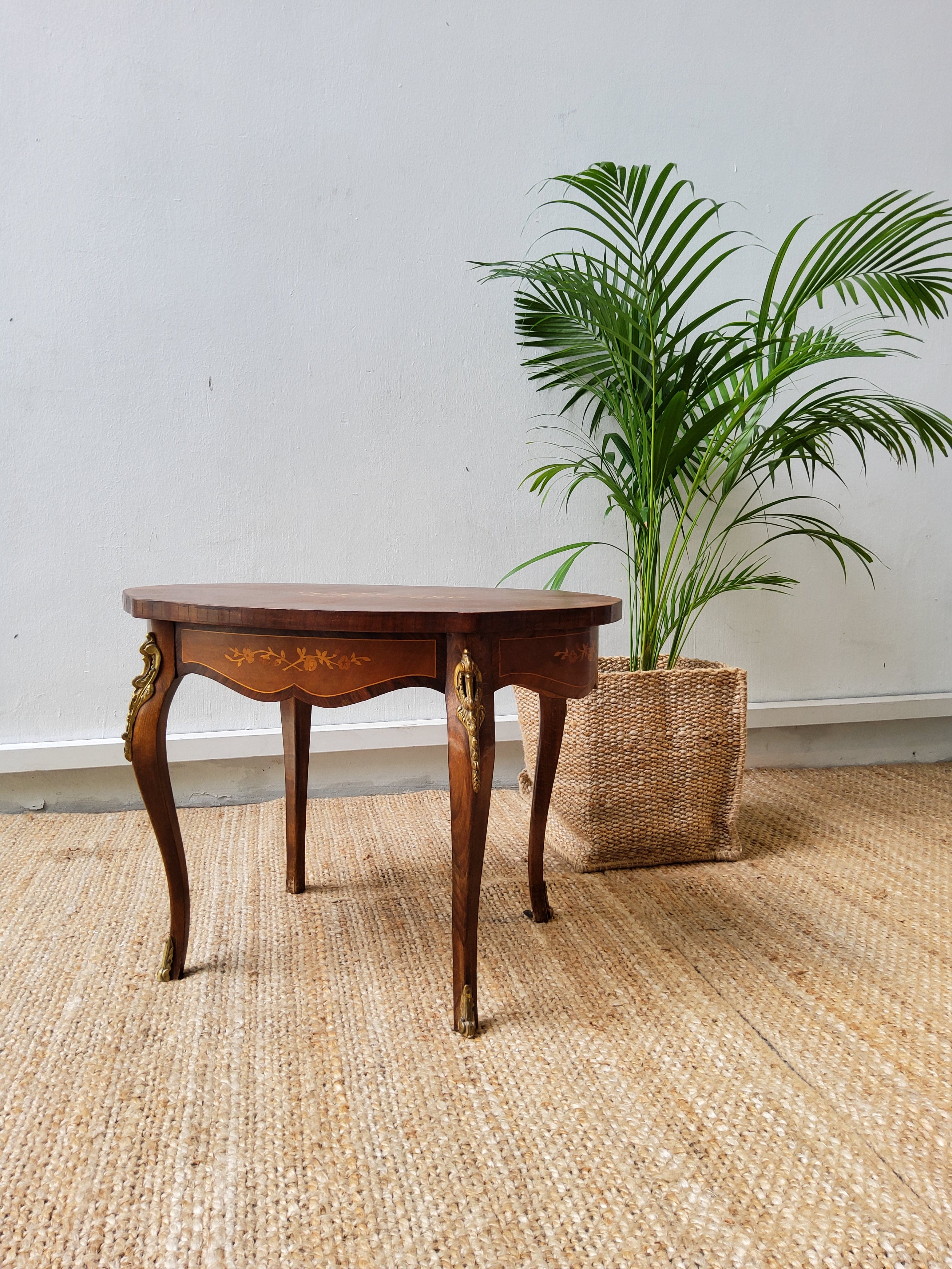 Antique French Inlaid Walnut Coffee Table With Marquetry