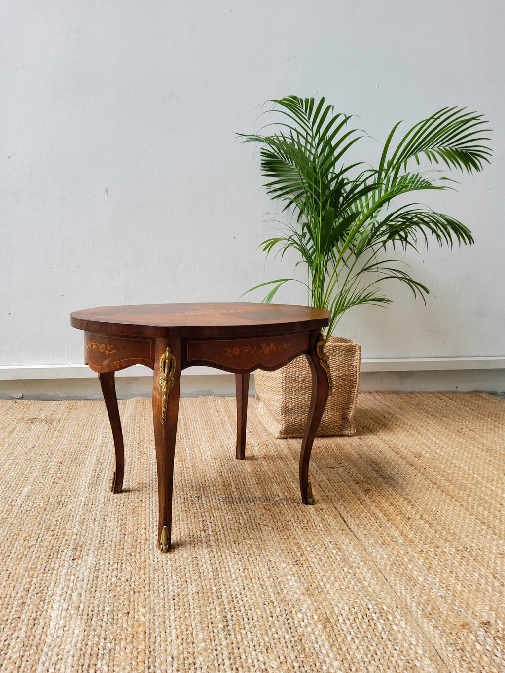 Antique French Inlaid Walnut Coffee Table With Marquetry