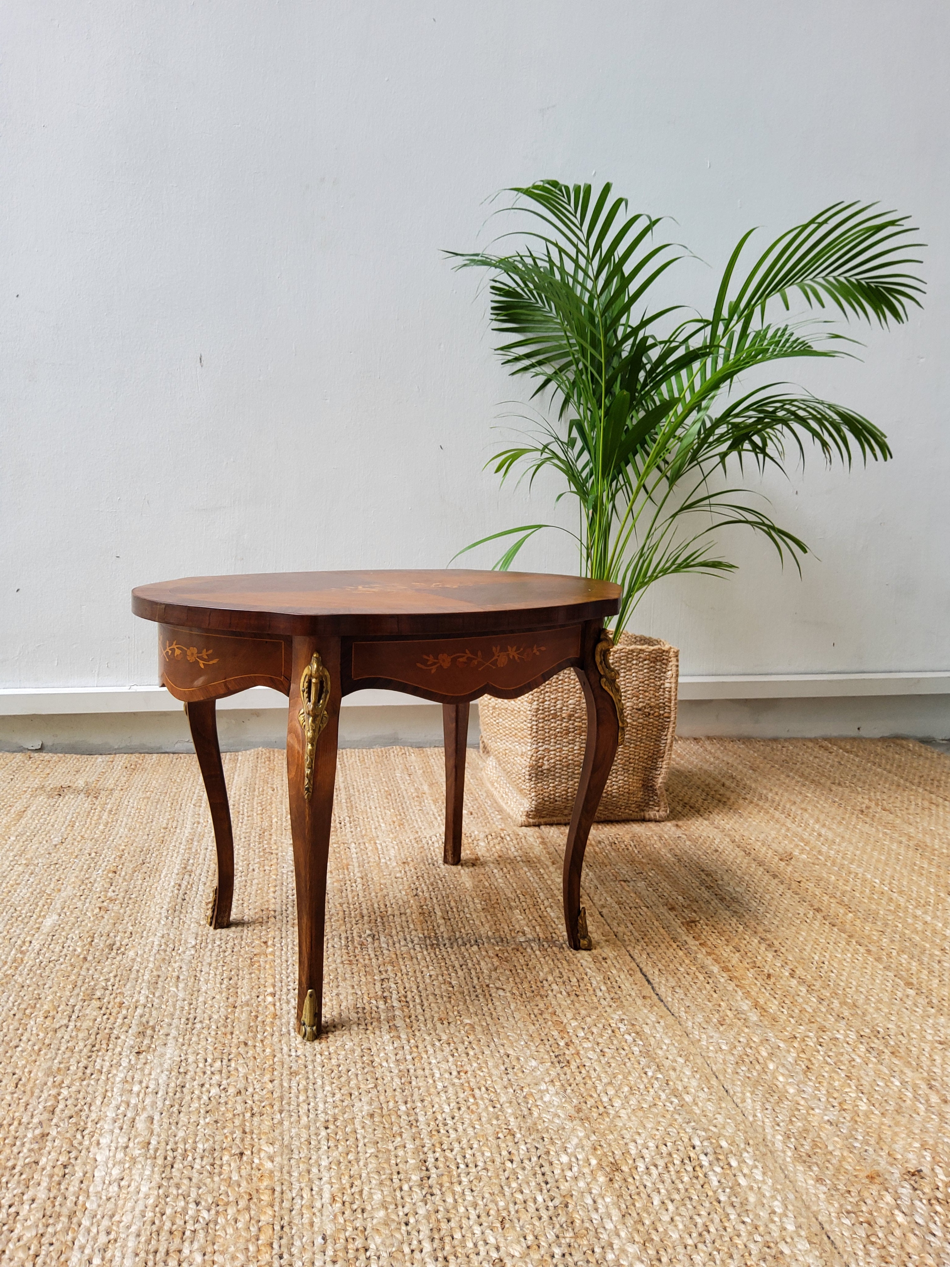 Antique French Inlaid Walnut Coffee Table With Marquetry