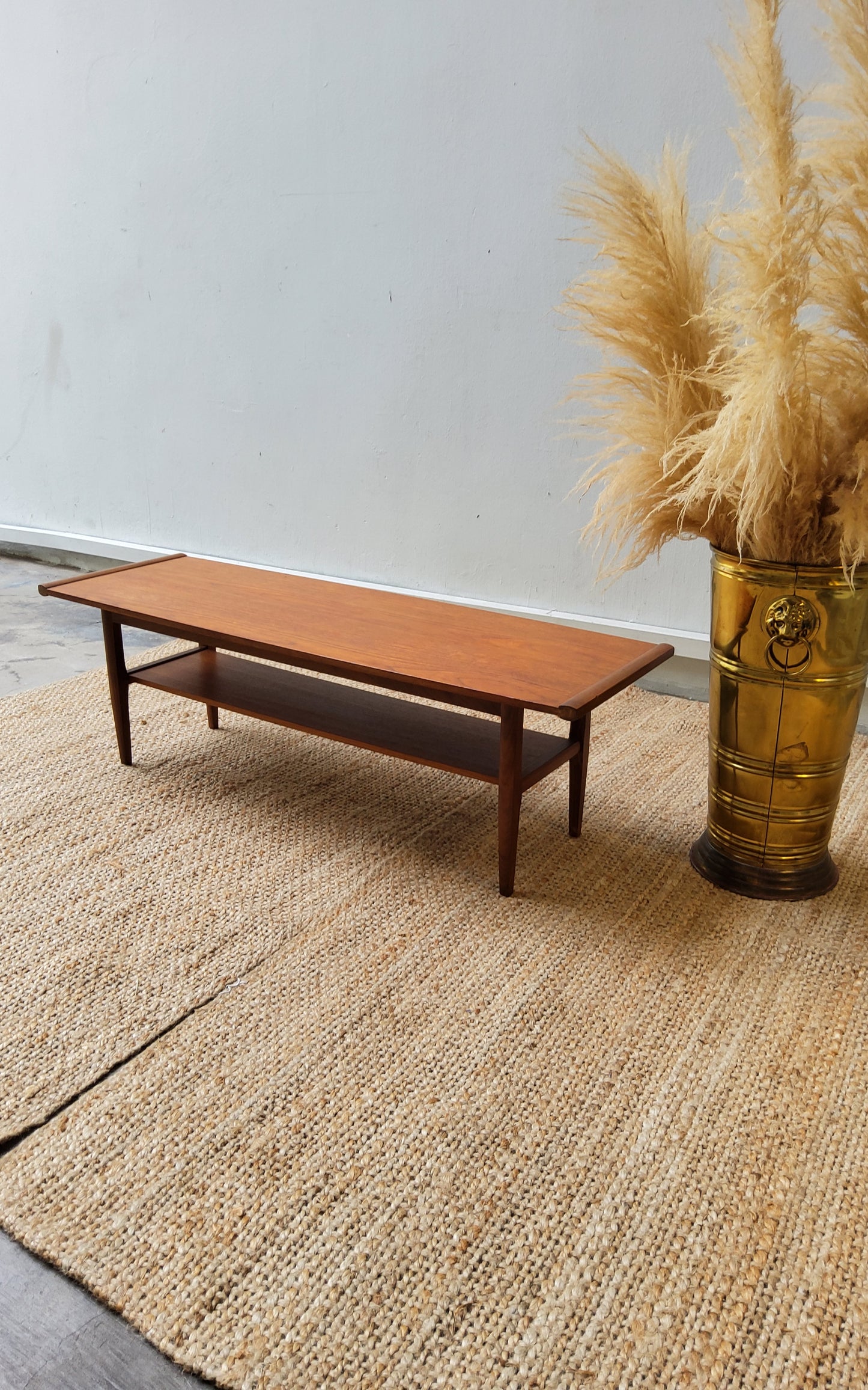 Mid-century Surfboard Teak Coffee Table with storage rack
