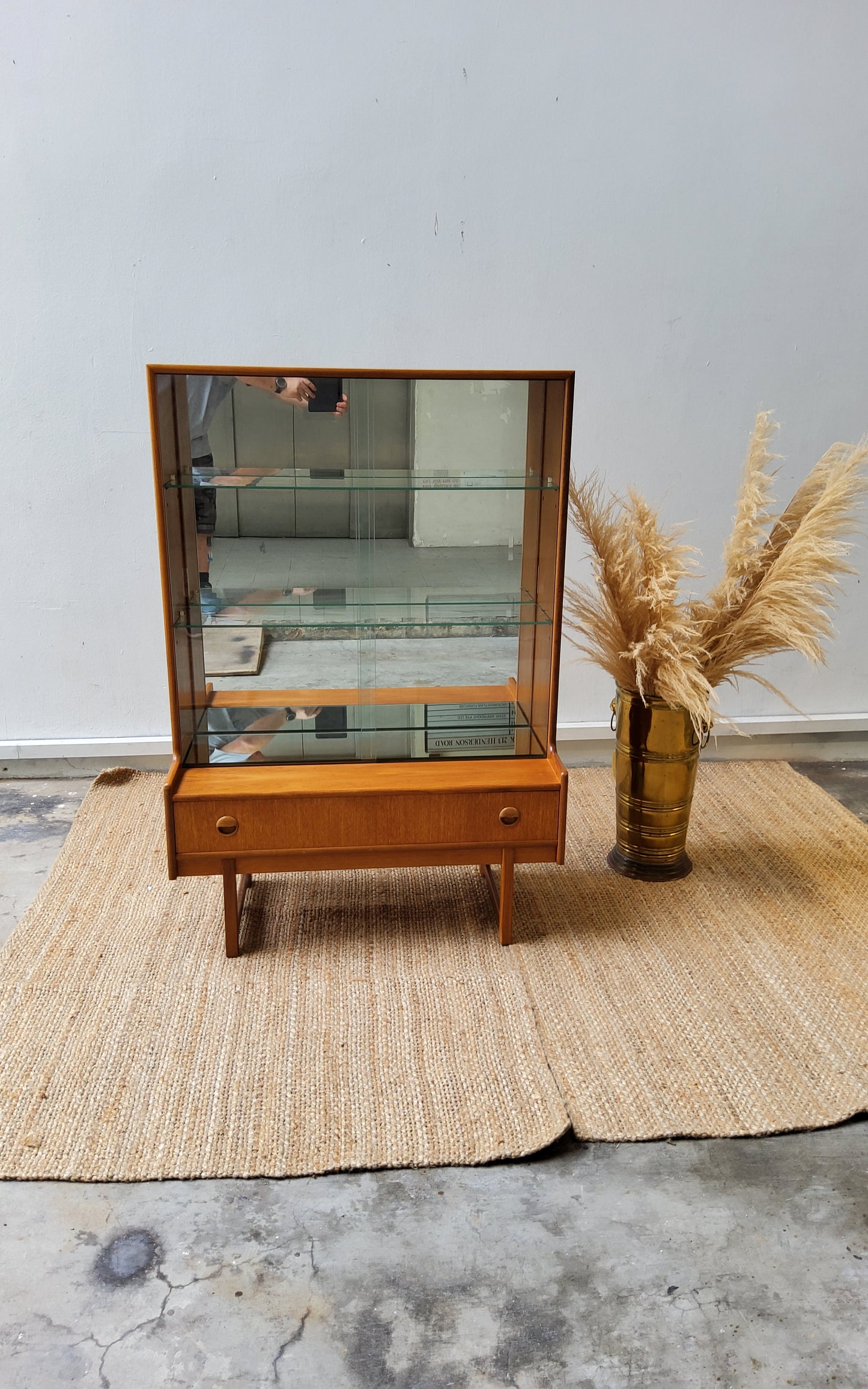 Mid century Display cabinet with mirror  Backing