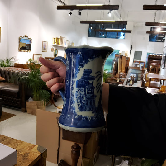 Pottery flow blue & white mug with Victorian ware