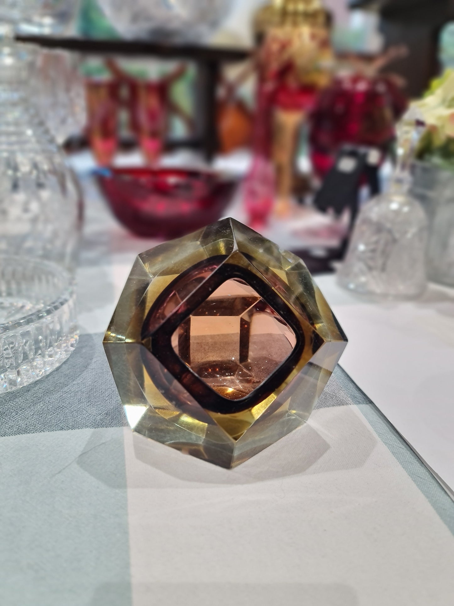 Monumental Huge Italian Diamond Cut Faceted Murano Glass Bowl