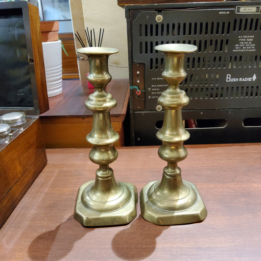 A Pair of antique Brass Candle Stand- I with minor debt on base