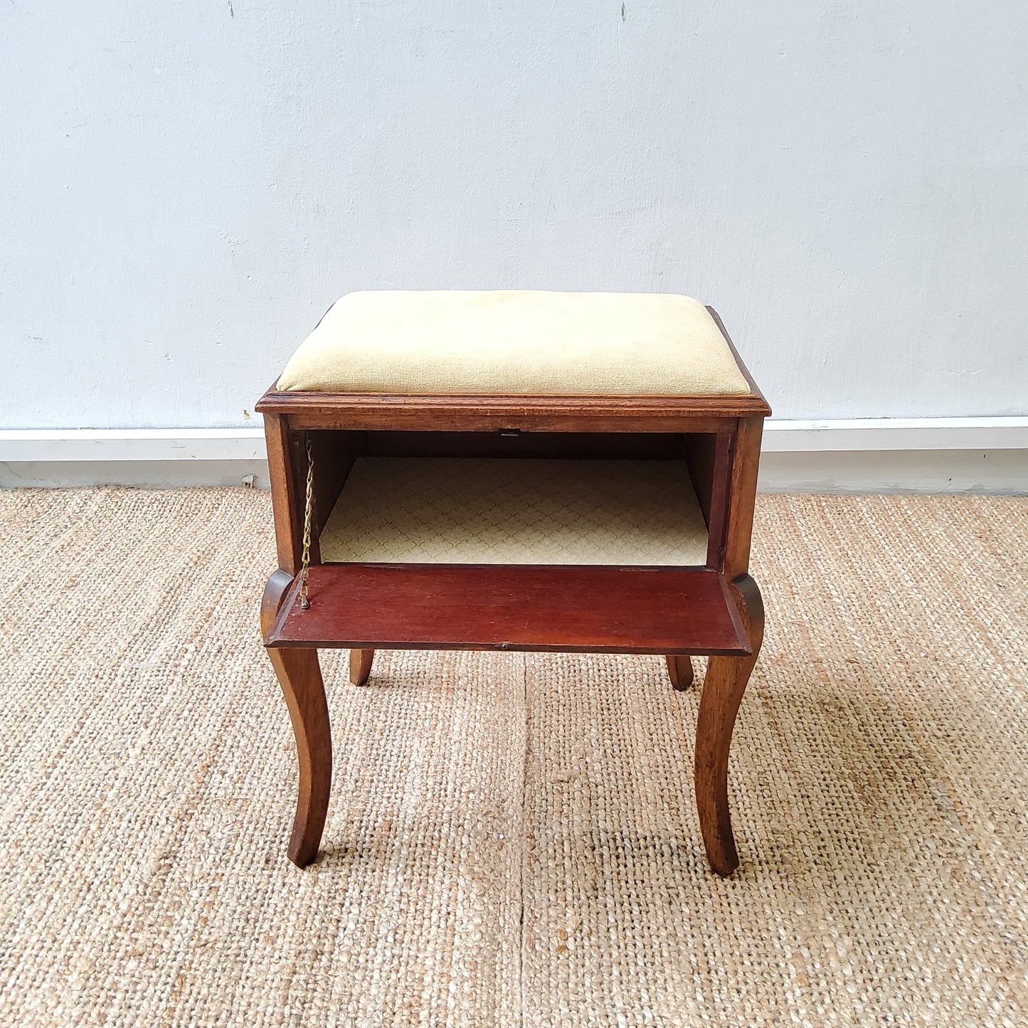 Antique Upholstered Piano Style Stool With Storage