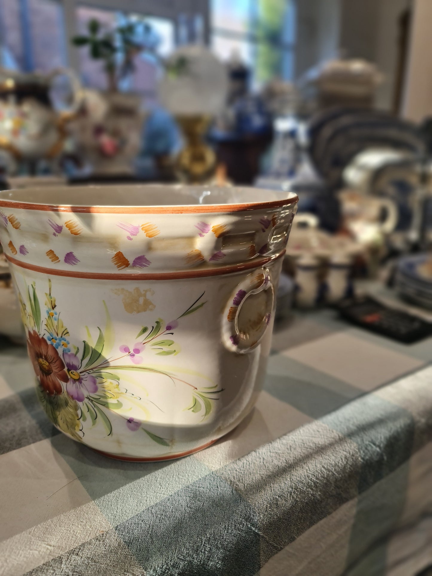 Rare vintage handpainted flower pot