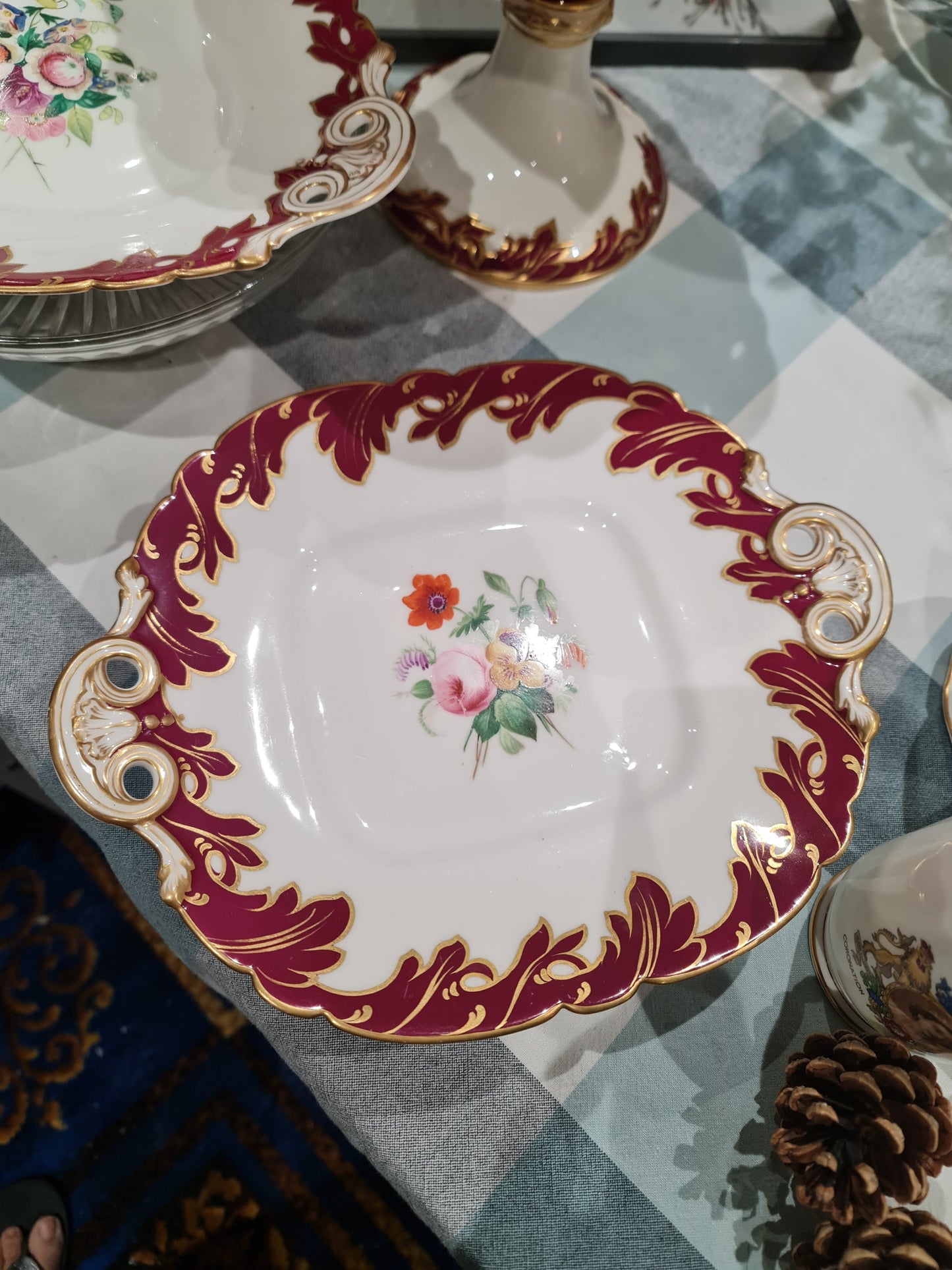 Rare 18th Century hand painted square  cake stand