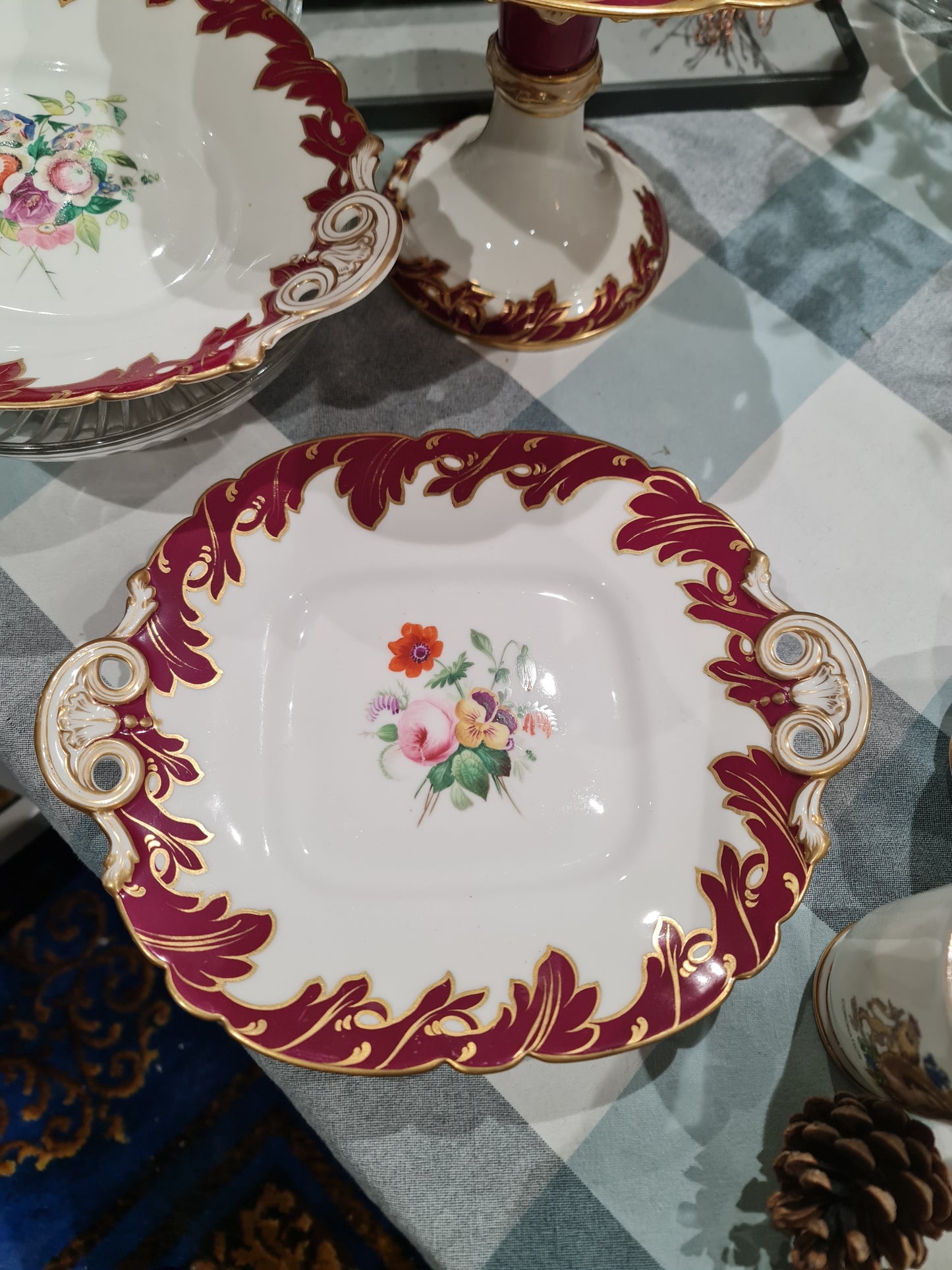 Rare 18th Century hand painted square  cake stand