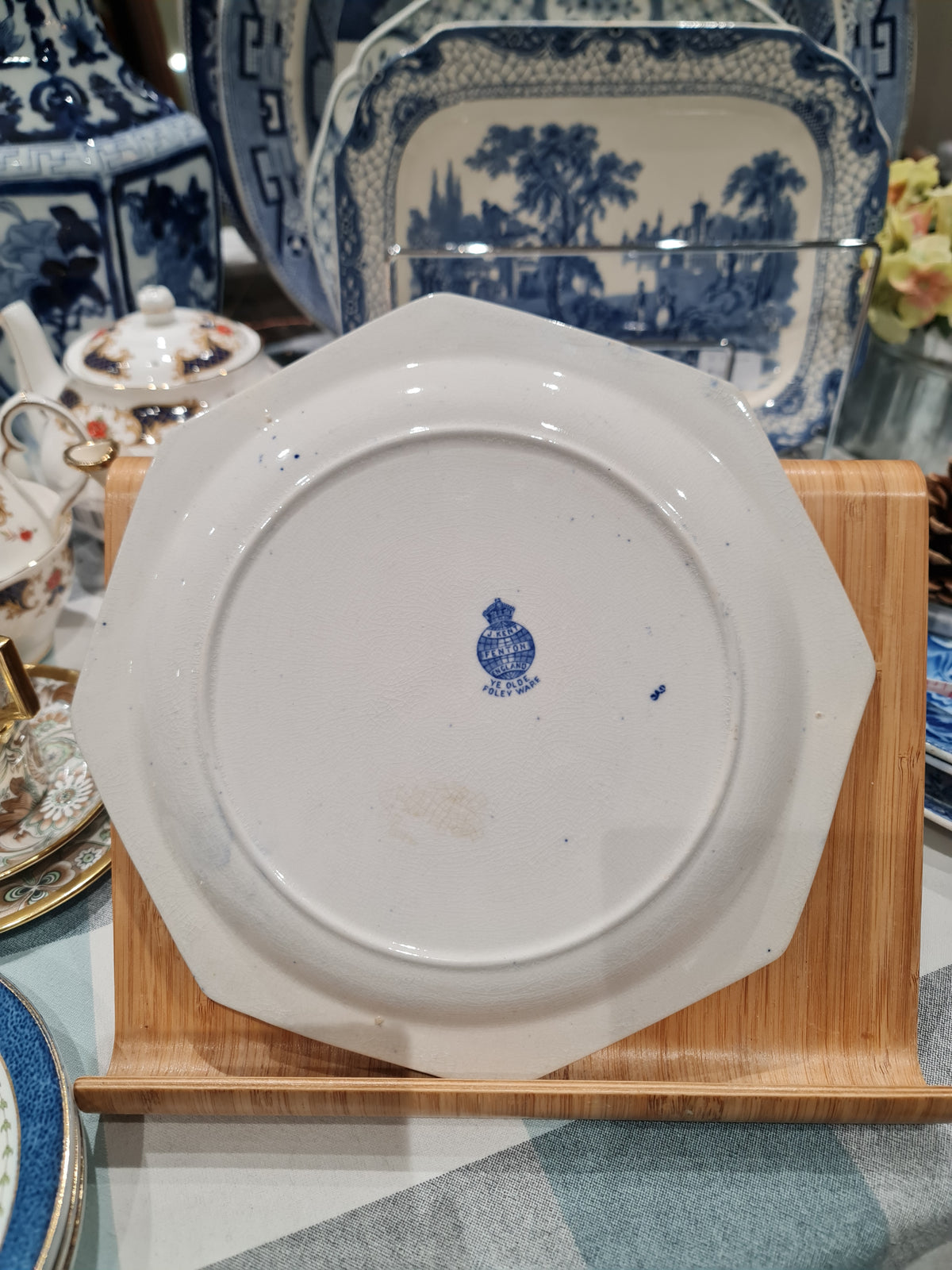 James Kent Ye Olde Foley Ware Blue Octagonal 9 ¼ in Plate c1910-13