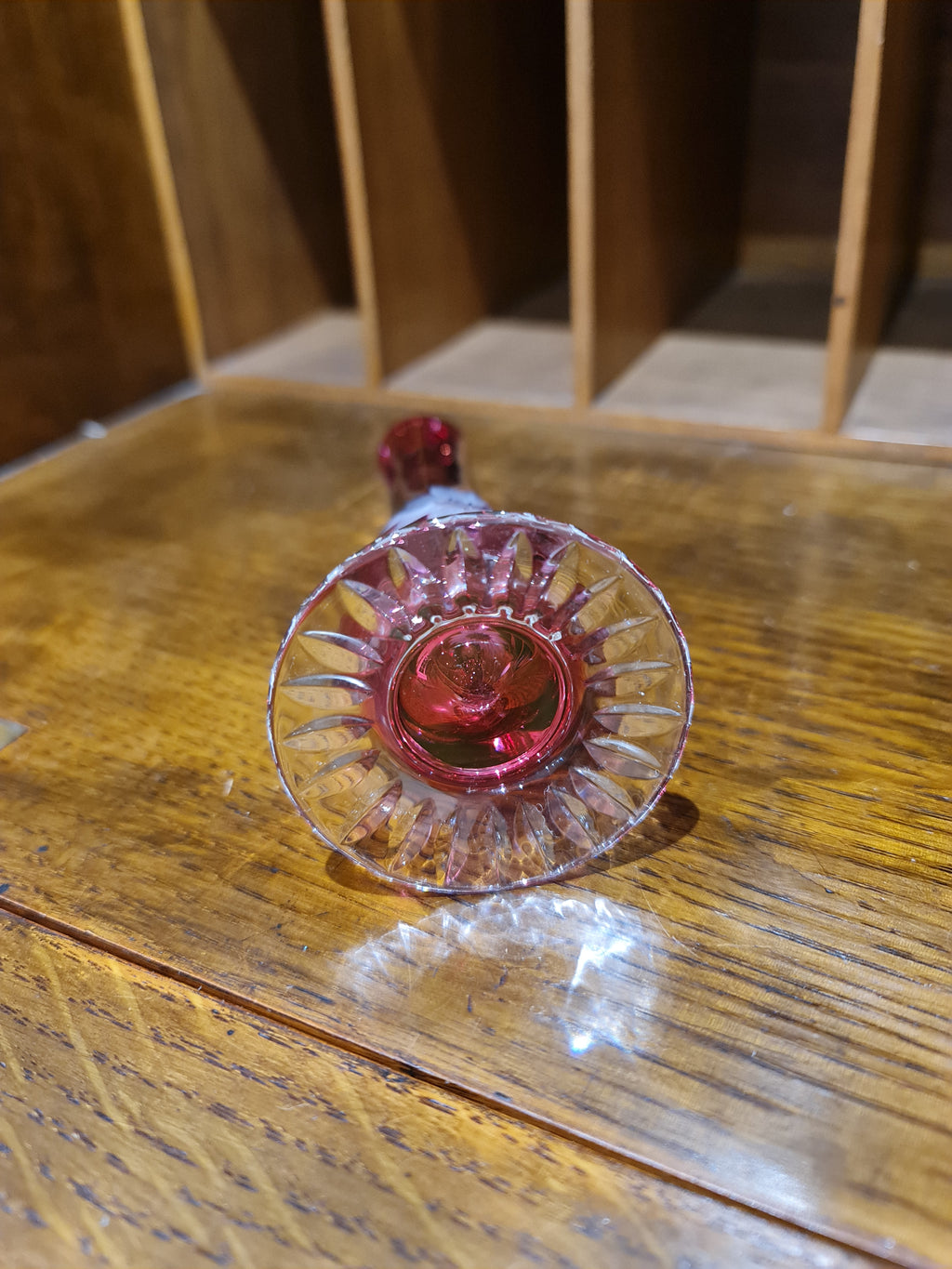 Lovely Bohemia Crystal Floral Etched Pink Cranberry Glass Flower Bud Vase 16 cm