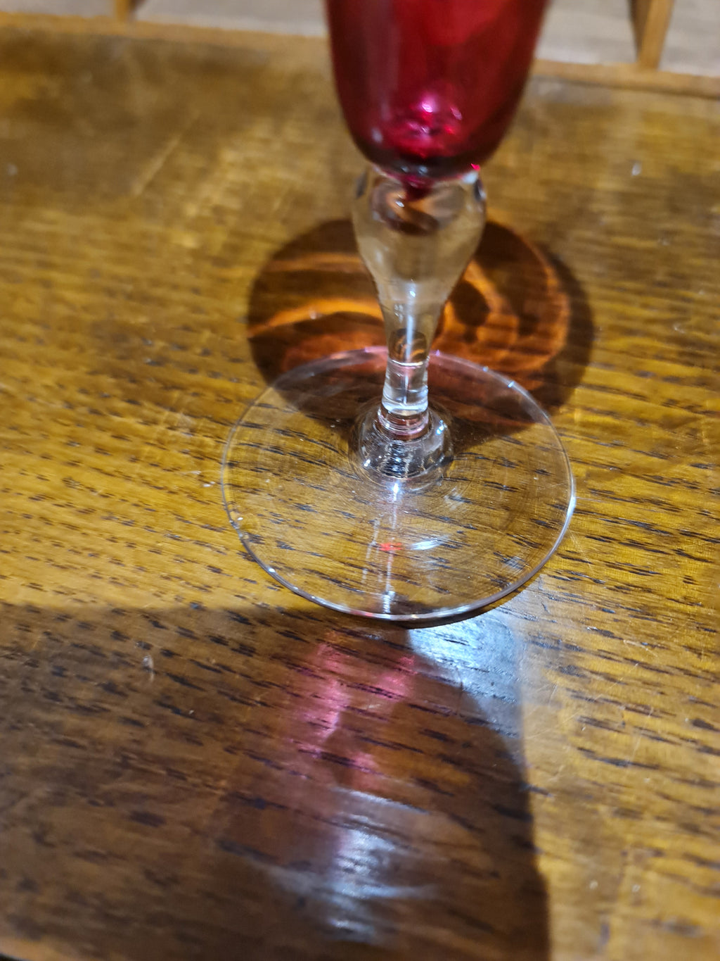 Victorian Cranberry Wine glass - minor chip on base - 14 cm
