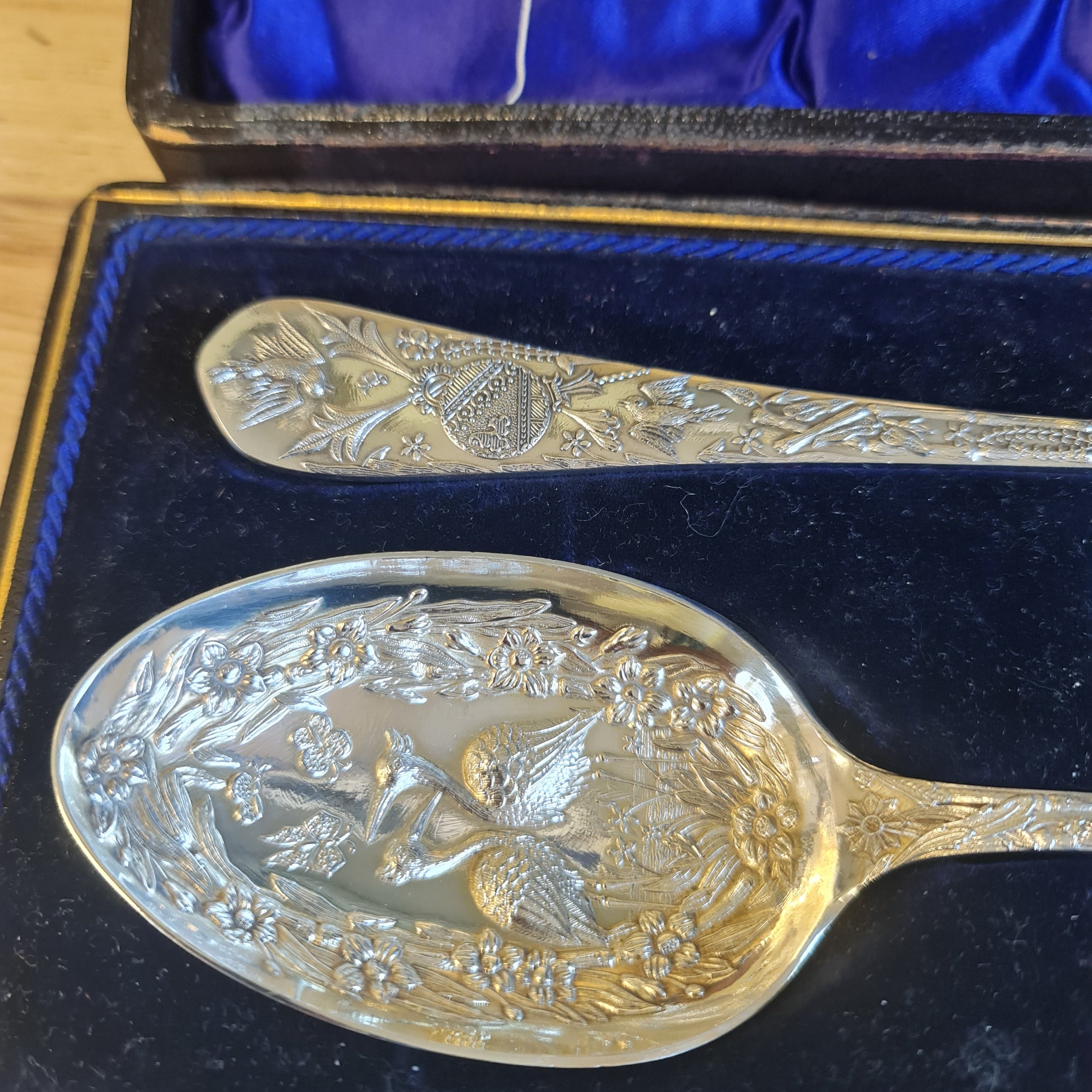 Fantastic and rare 19th century silver plated serving spoon a pair