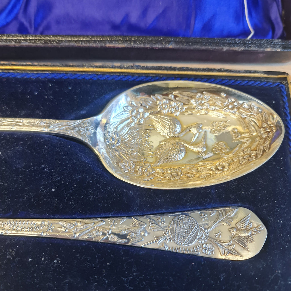 Fantastic and rare 19th century silver plated serving spoon a pair