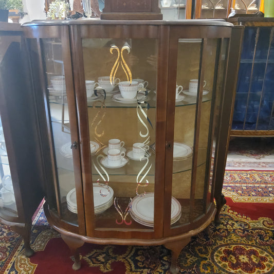 Art Deco Curio China Cabinet Locking Door Mirror Shelves